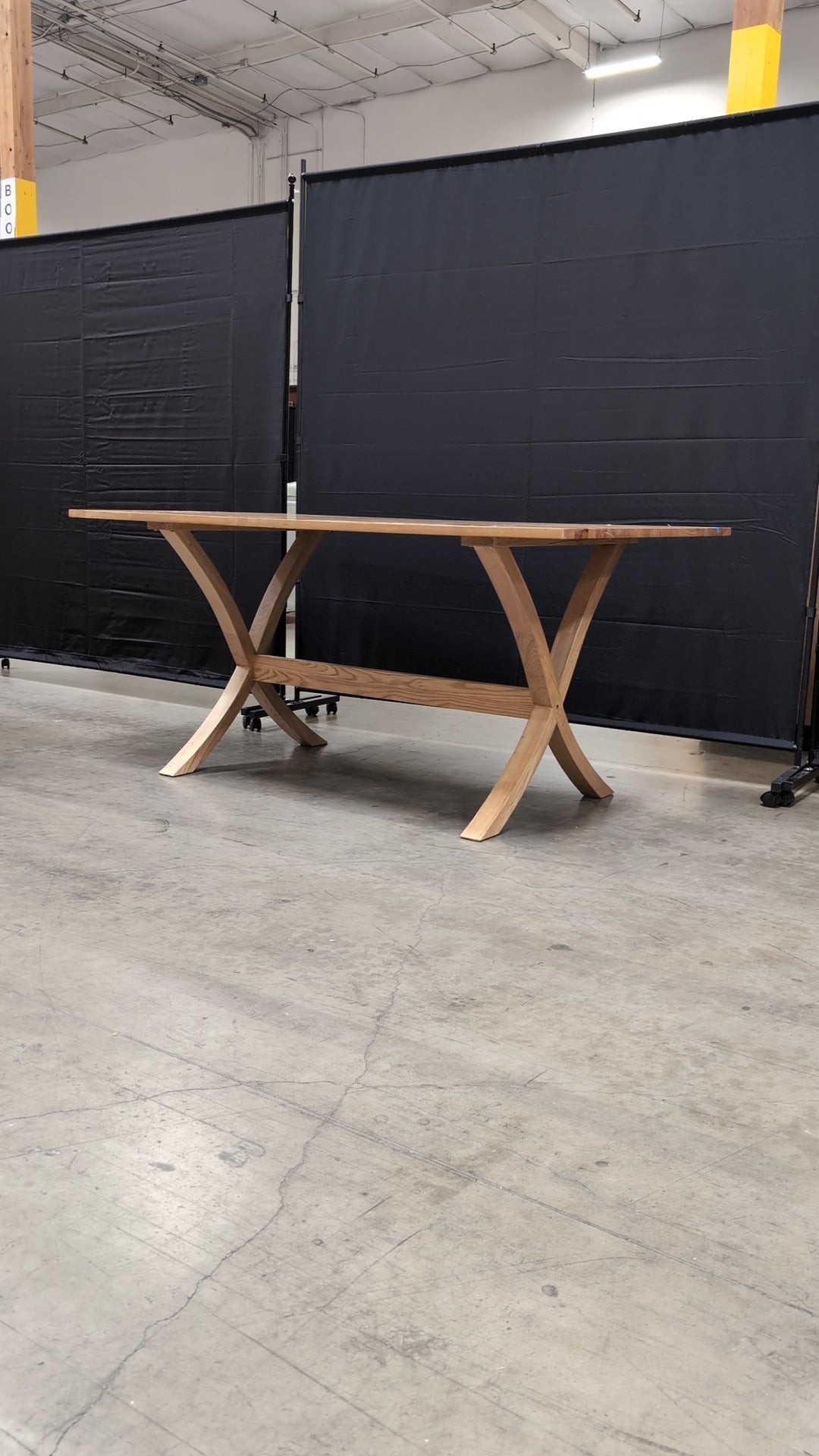 Natural Wood Plank Top Dining Table with X-Trestle Base Some Damage