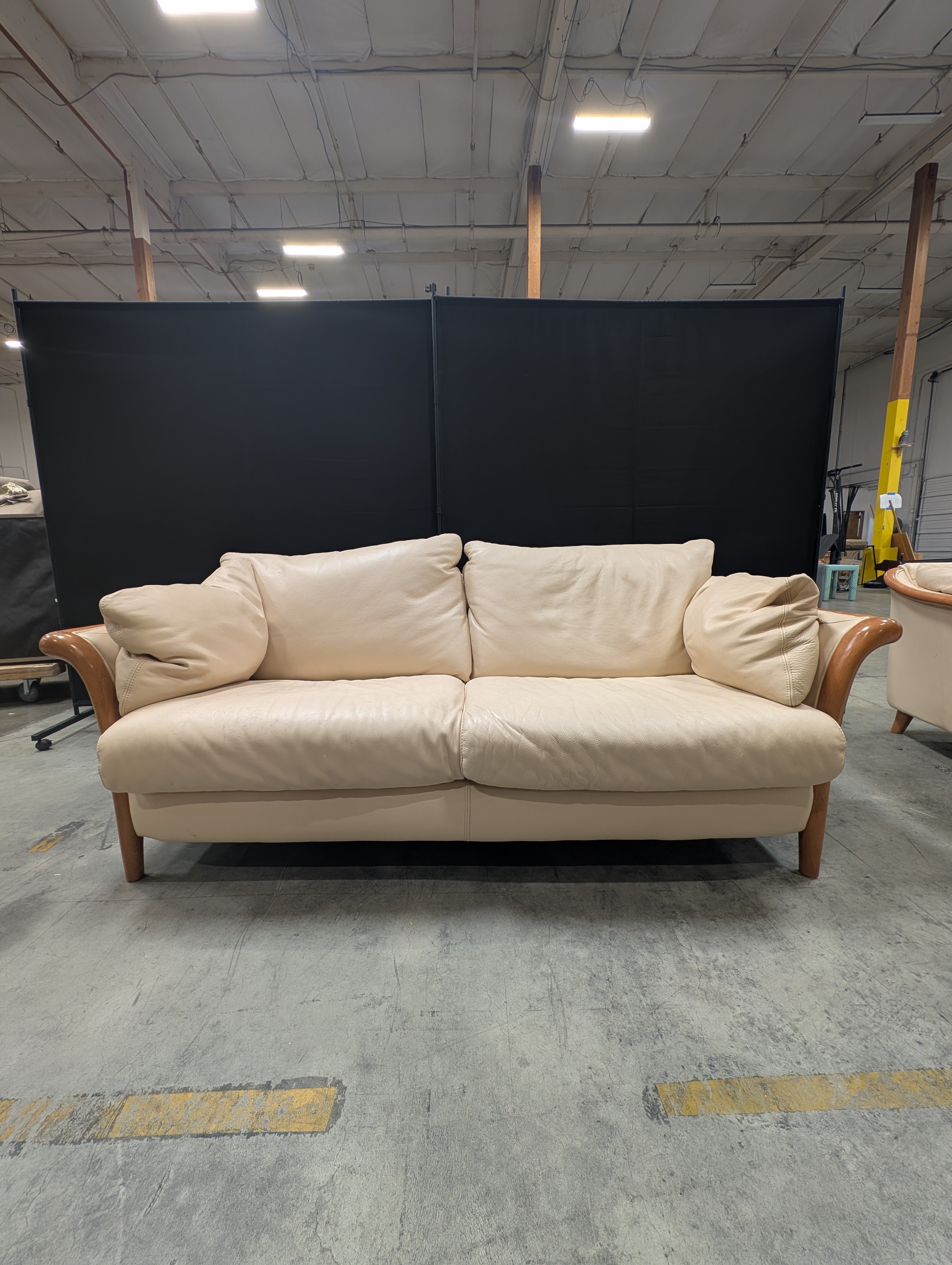 Italian Two-Seater Sofa with Wood Accents