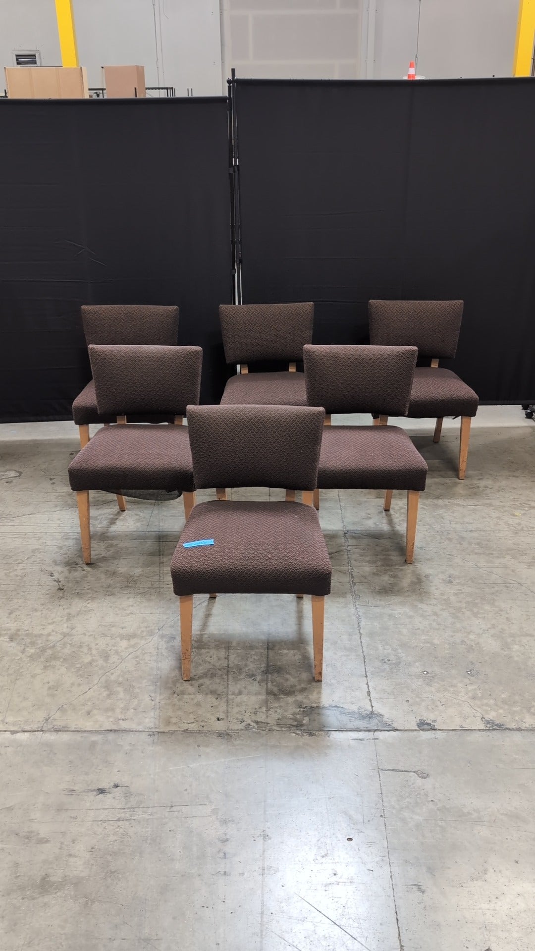 Set of Six Mid-Century Style Upholstered Dining Chairs with Tapered Wood Legs