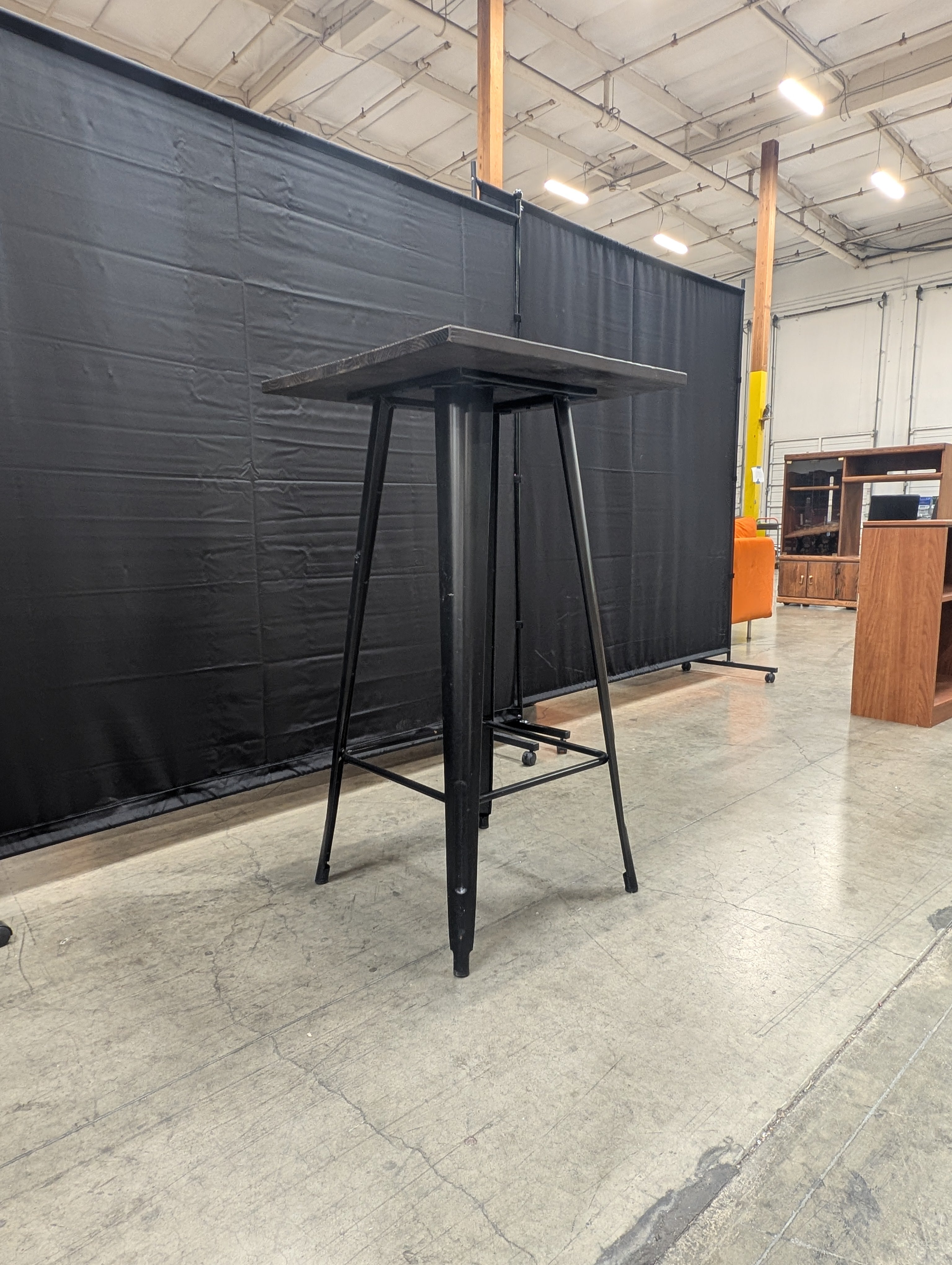 Modern Square Dark Wood Bar Height Table with Metal Base