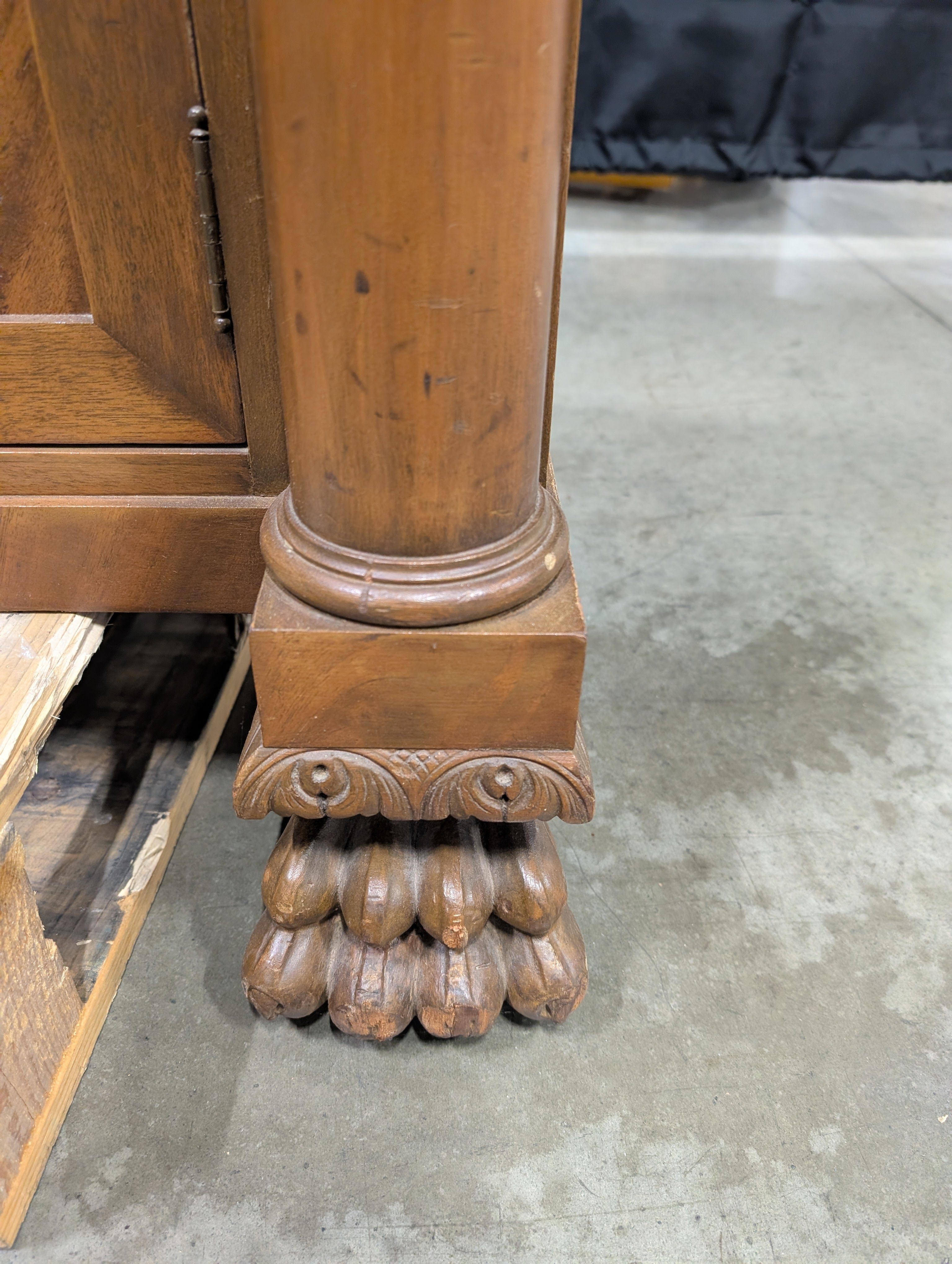 Vintage Wood Sideboard with Ornate Hardware and Fluted Columns