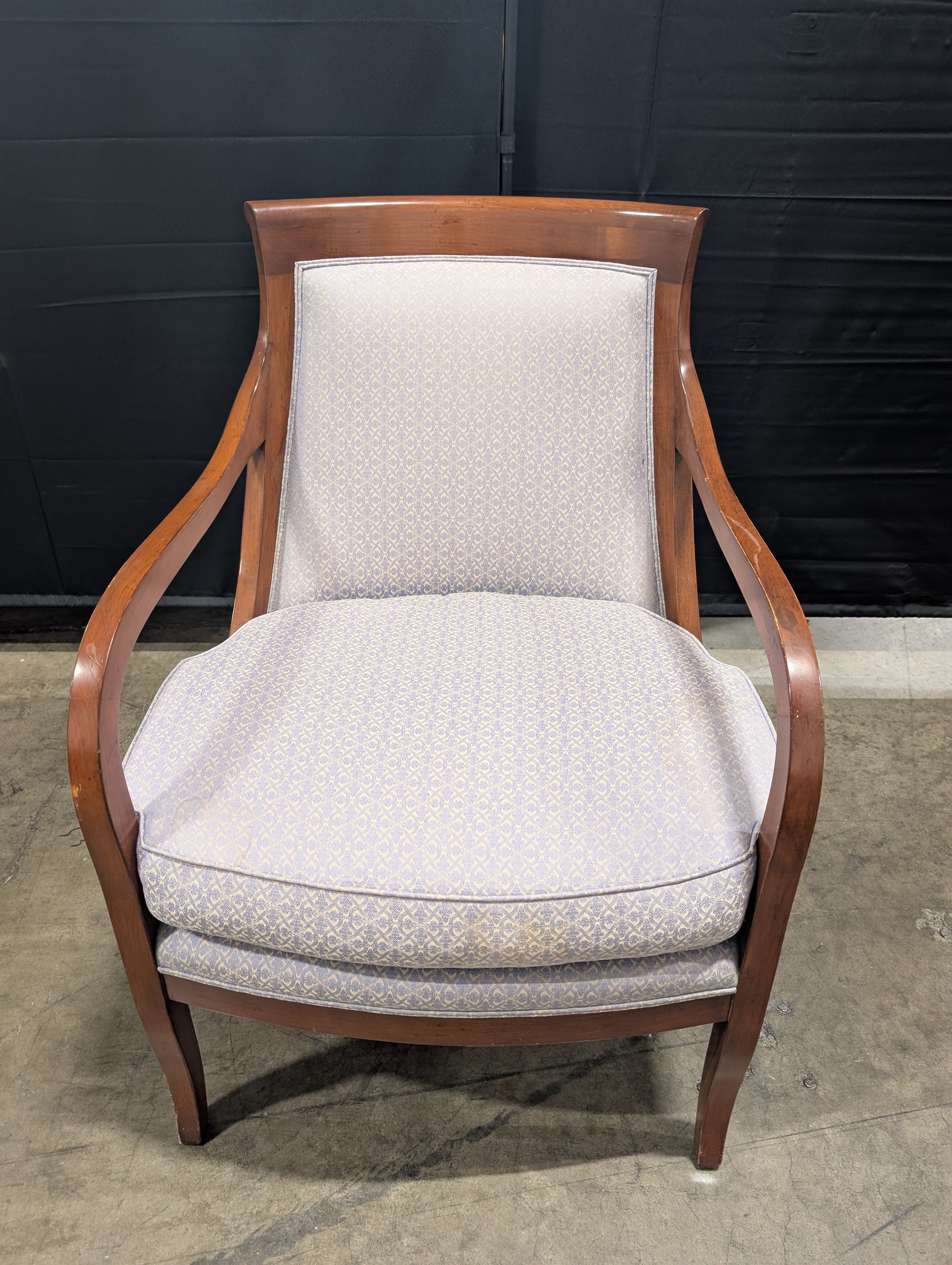 Traditional Dark Wood Armchair with Patterned Upholstery