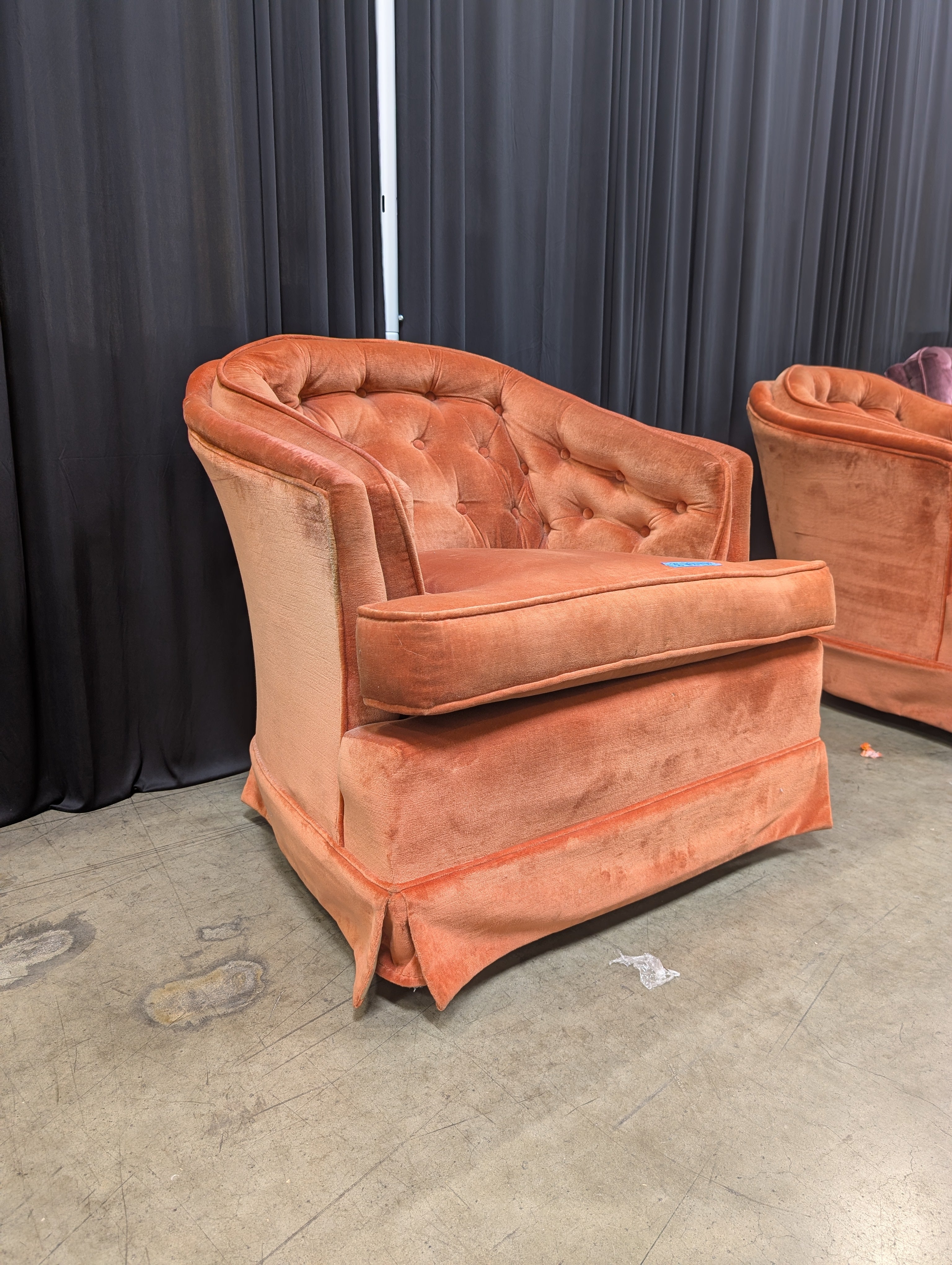 Vintage Tufted Barrel Back Armchair in Velvet