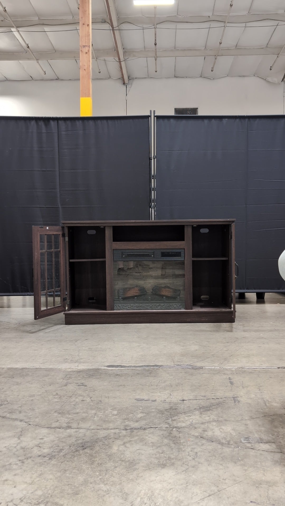 Dark Brown Wood Composite Media Console with Electric Fireplace
