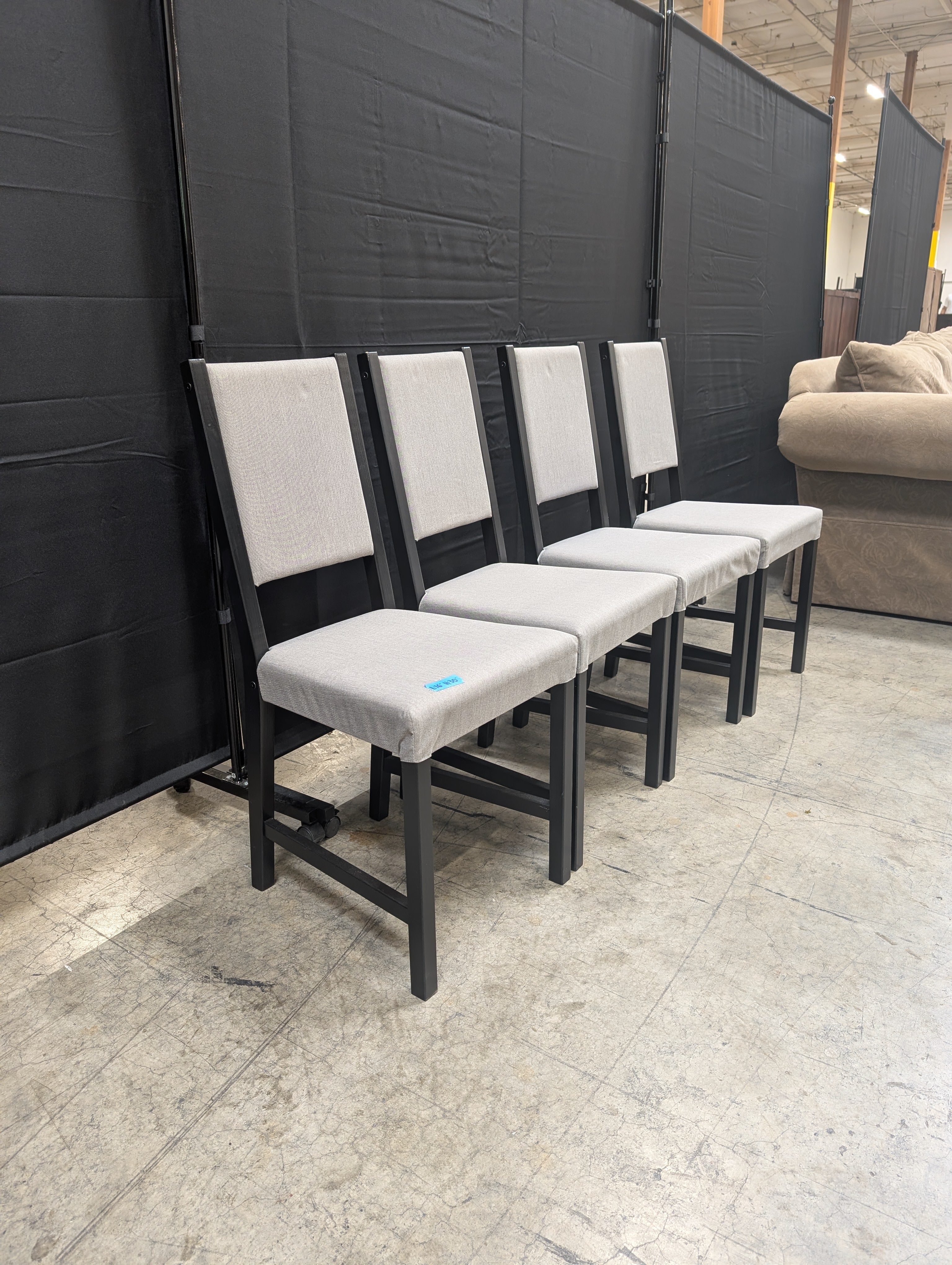 Set of Four Grey Fabric Dining Chairs