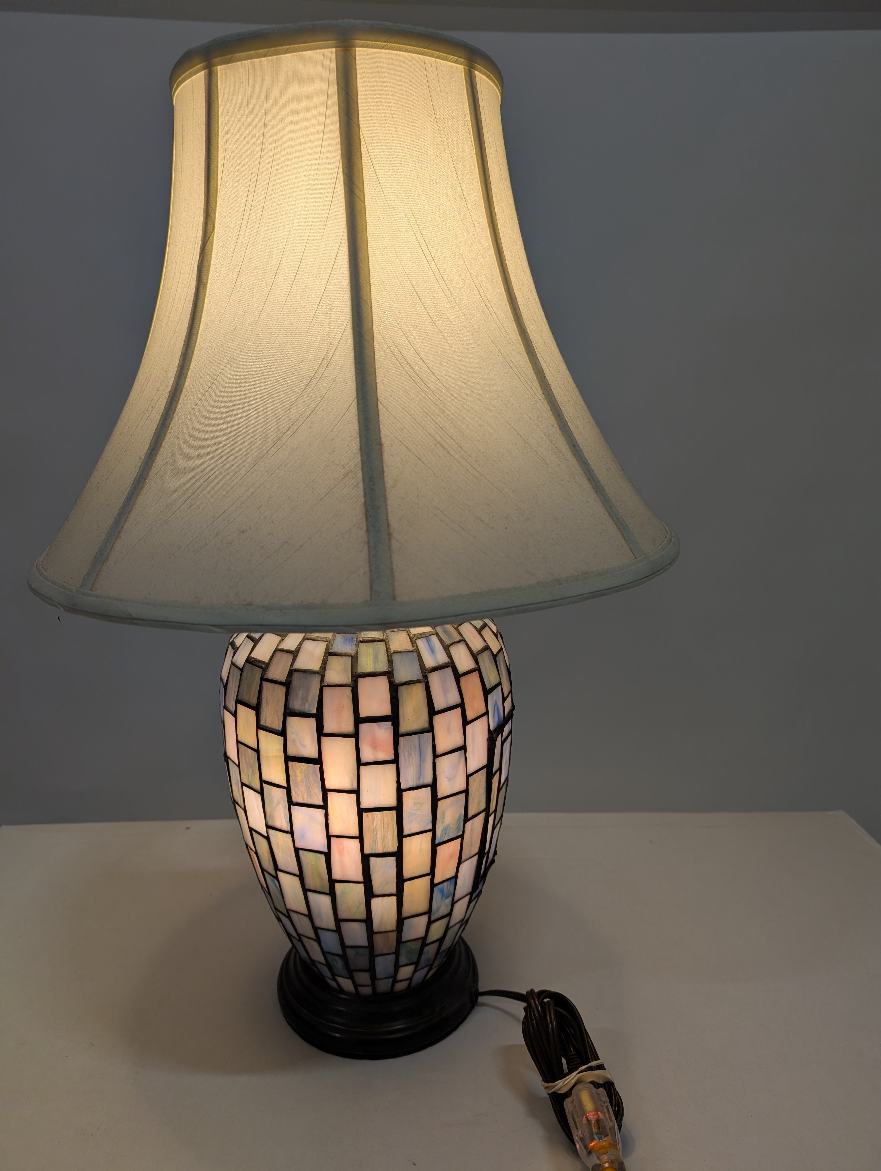 Artisan Mosaic Glass Table Lamp with Fabric Bell Shade
