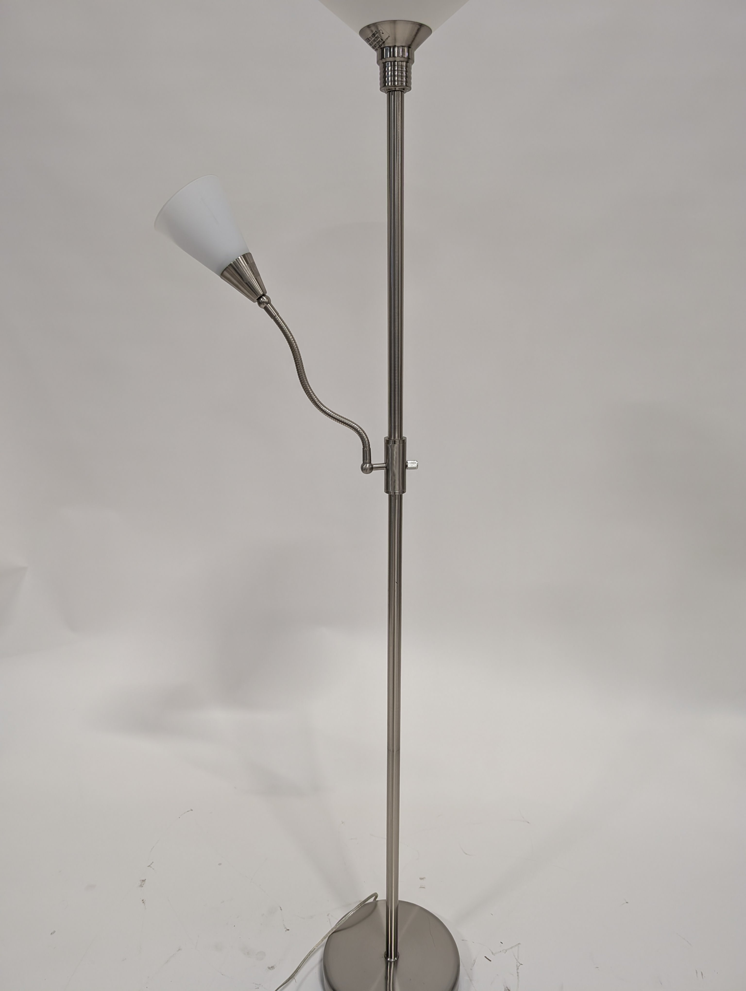 Modern Brushed Metal Torchiere Floor Lamp with Adjustable Reading Light