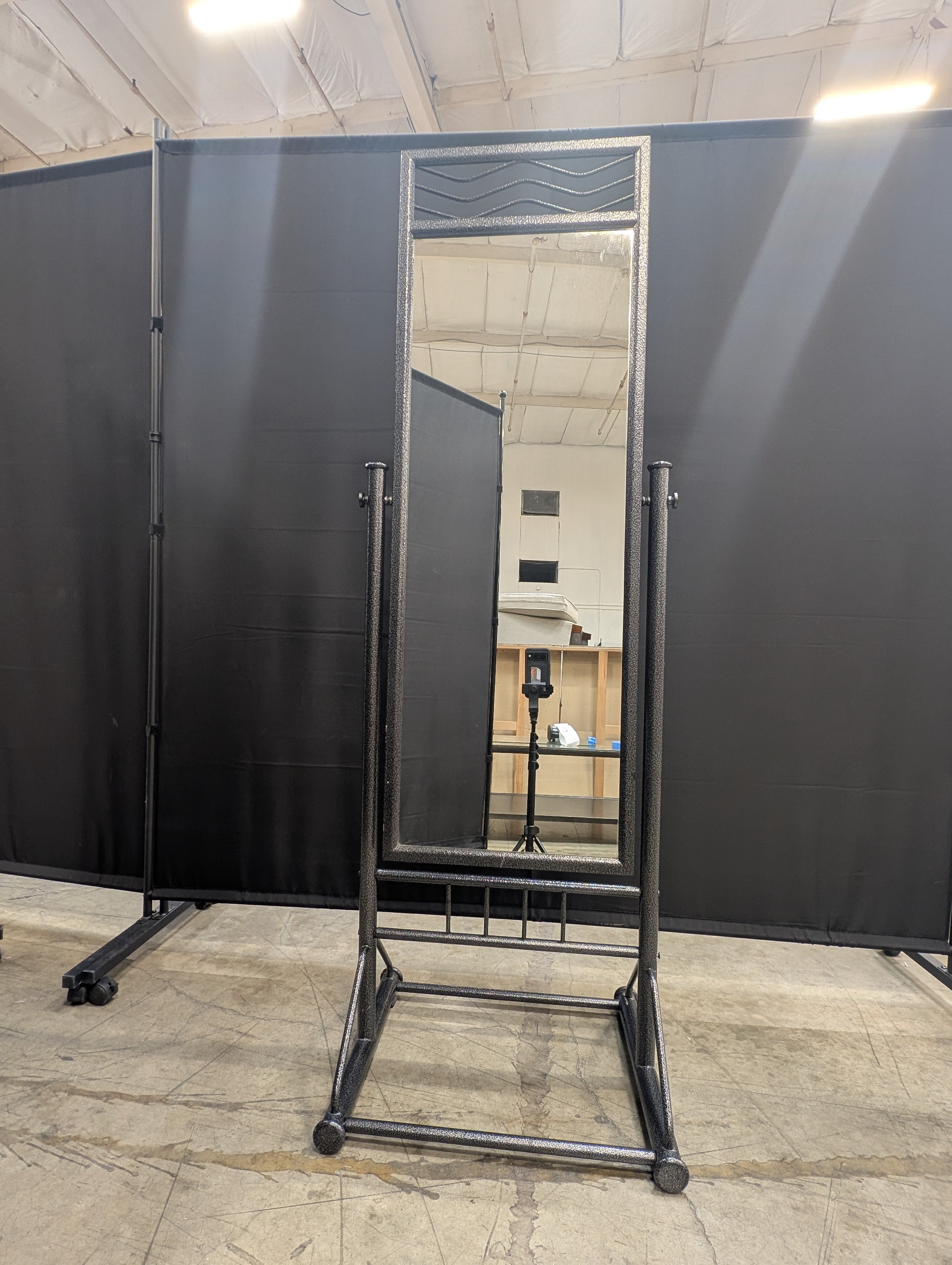 Metal Freestanding Full-Length Mirror with Rolling Base