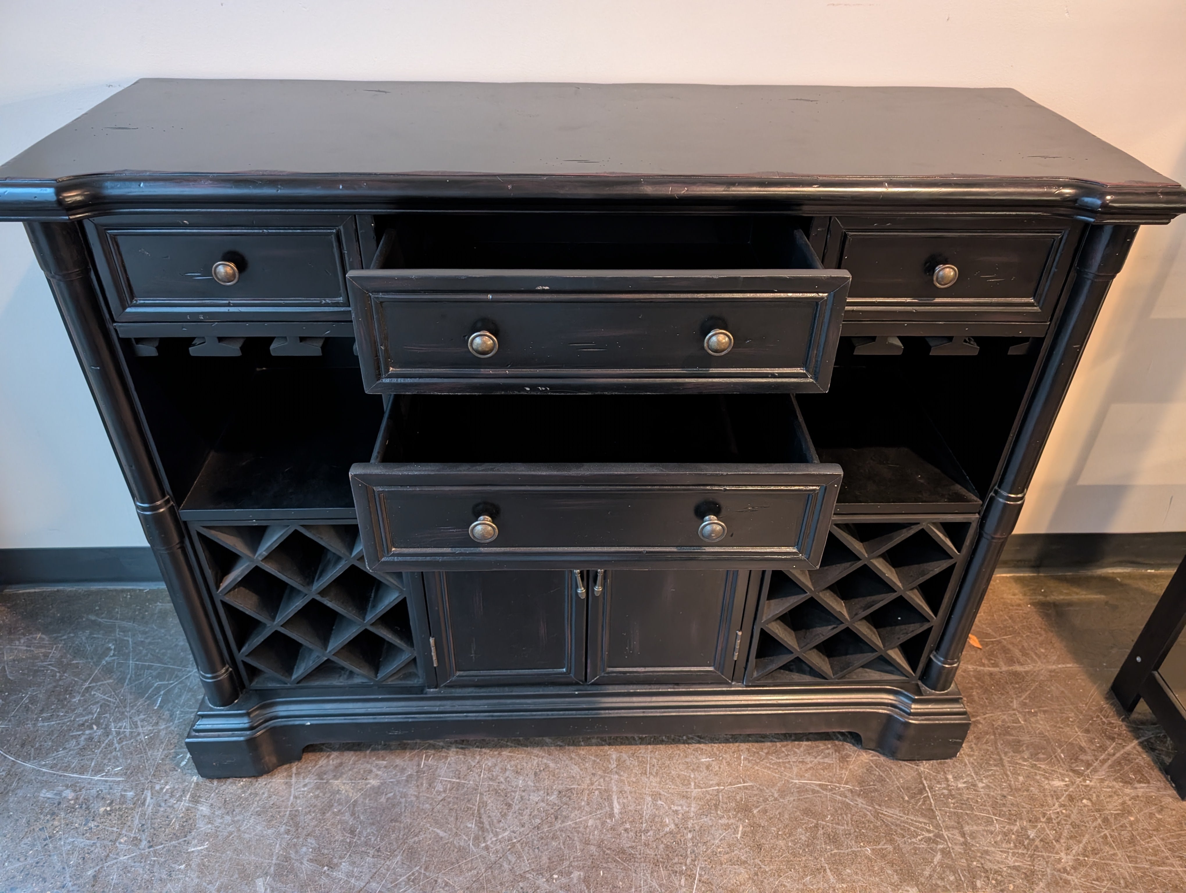 Versatile Black Wood Server Cabinet with Wine Storage