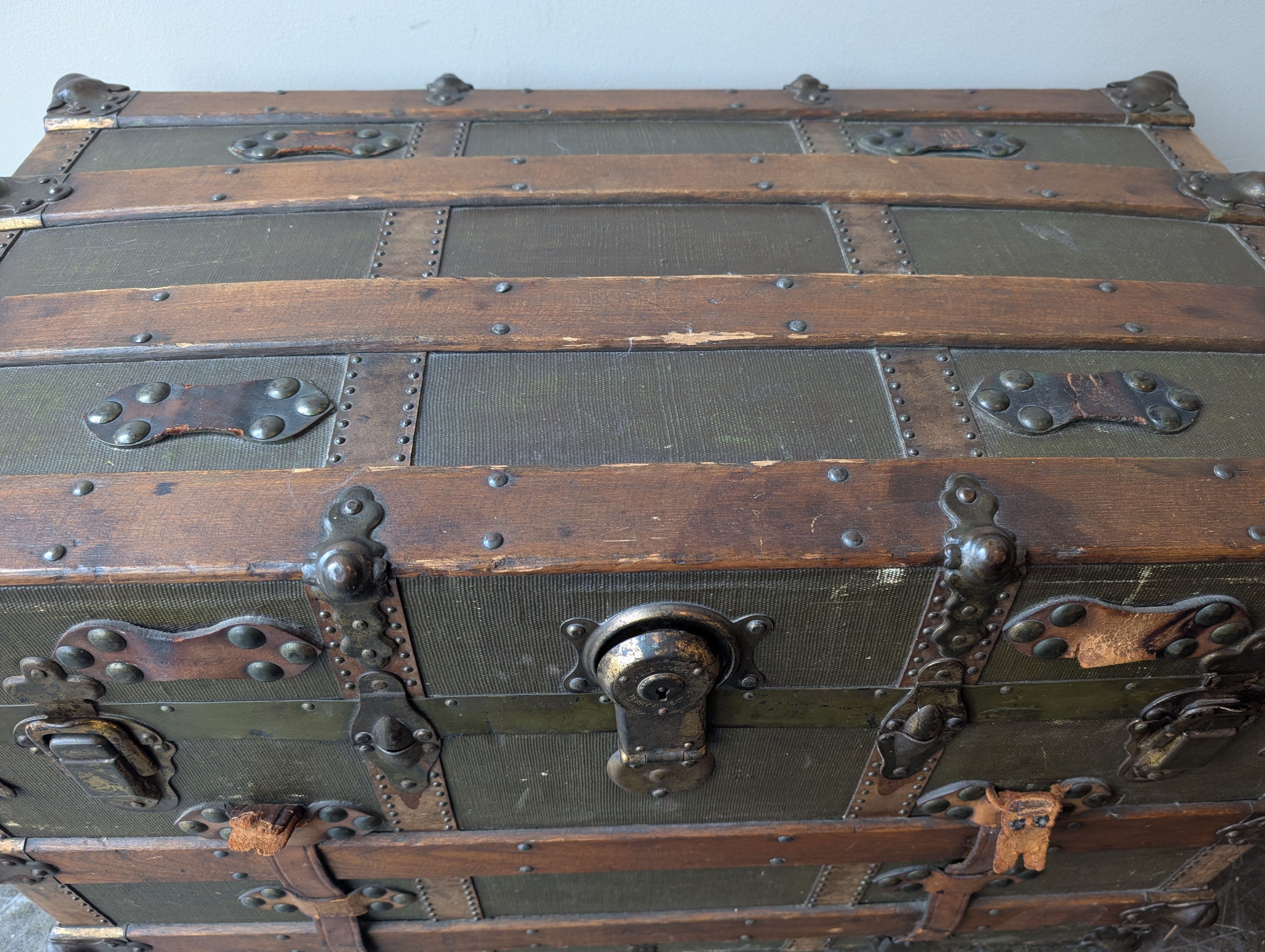 Vintage Domed Top Steamer Trunk with Wood Slats