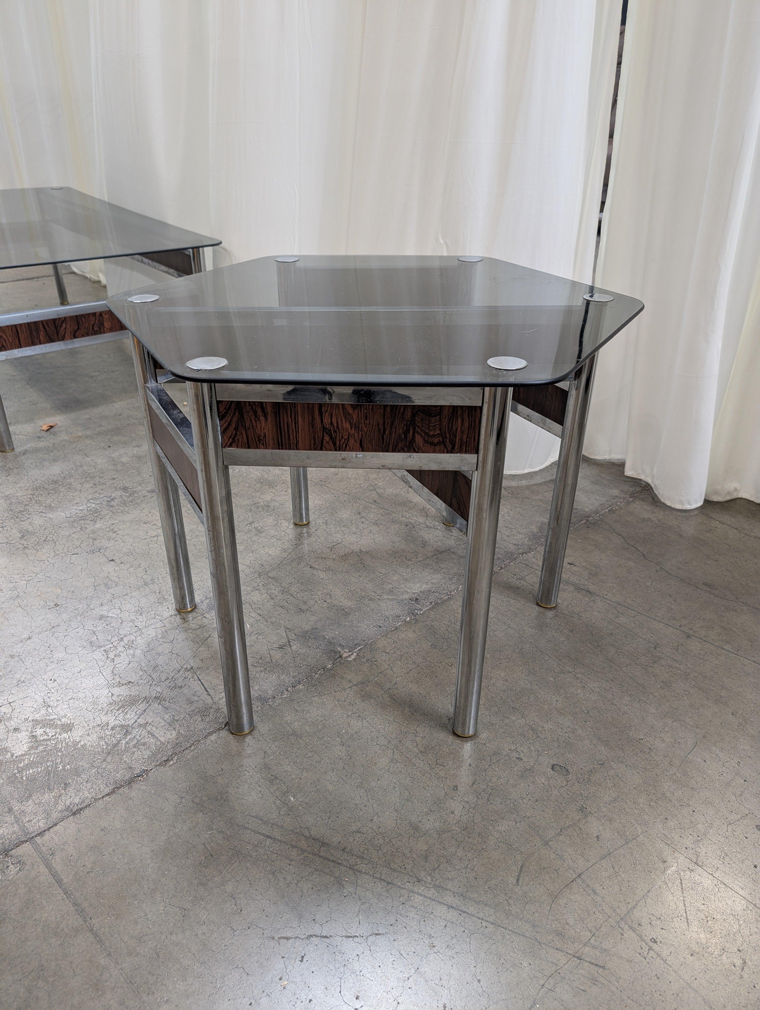 Hexagonal Smoked Glass End Table with Chrome Frame