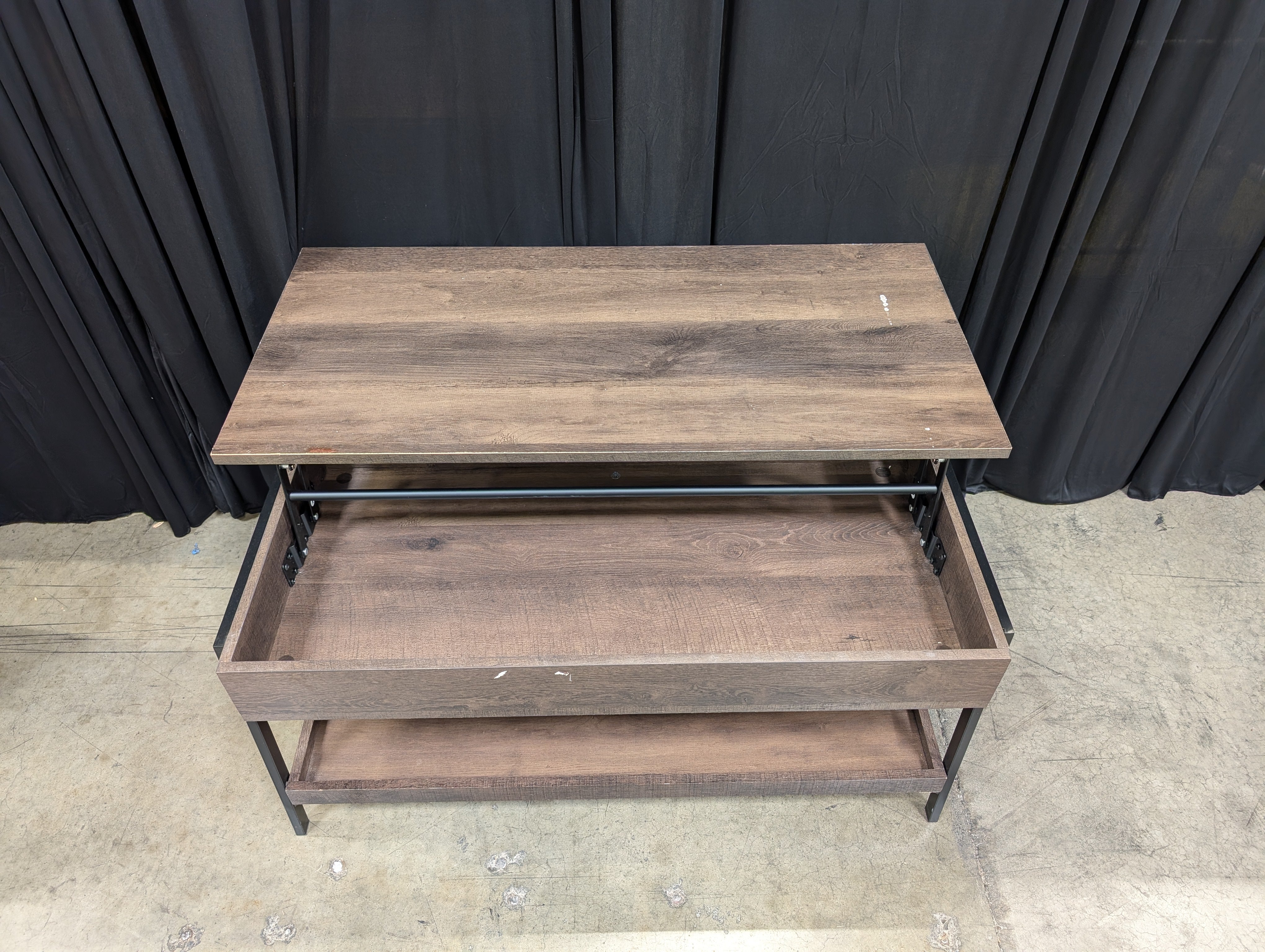 Dark Wood Lift-Top Coffee Table with Storage Shelf