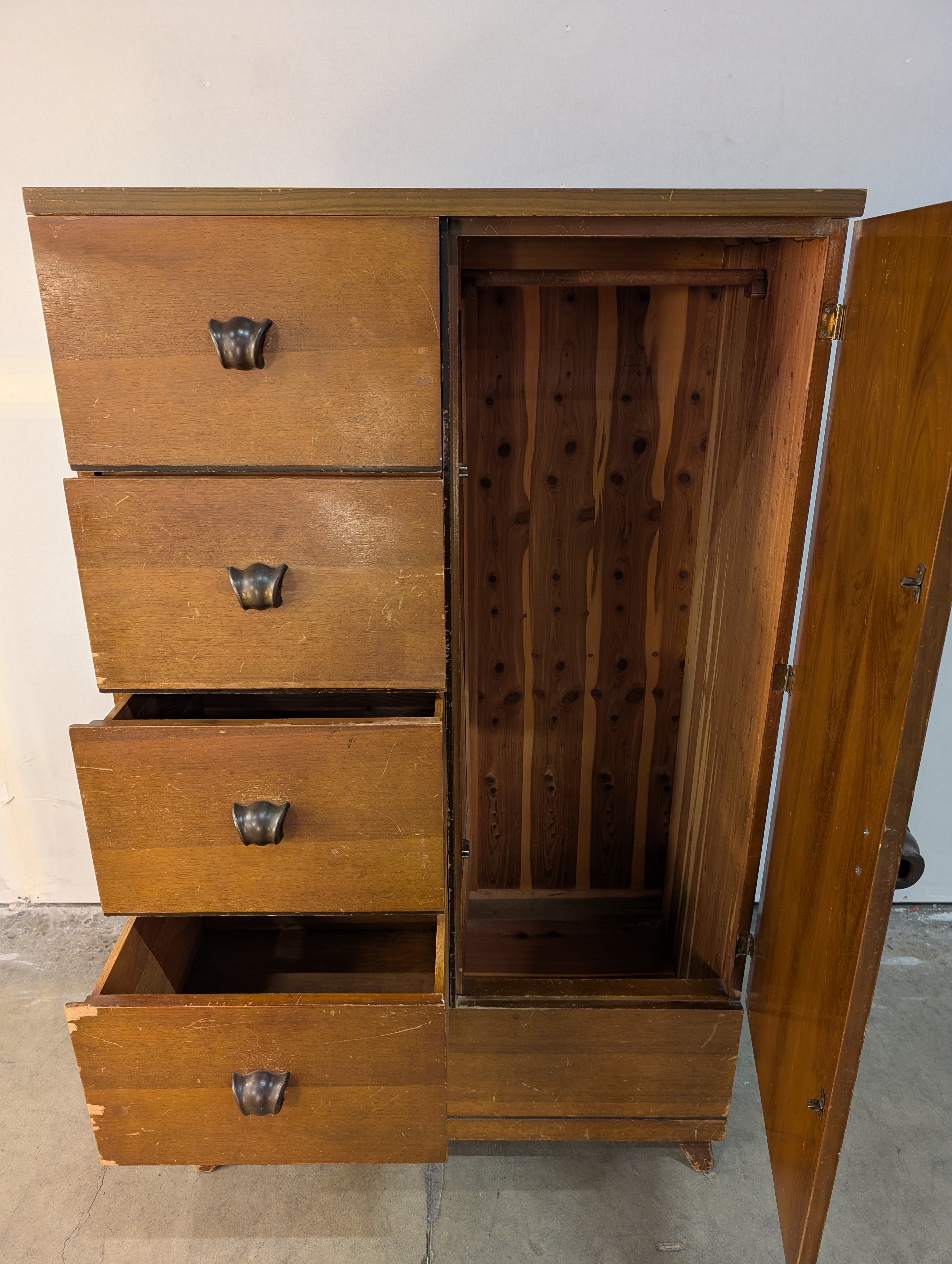 Vintage Wooden Storage Cabinet with Drawers and Door