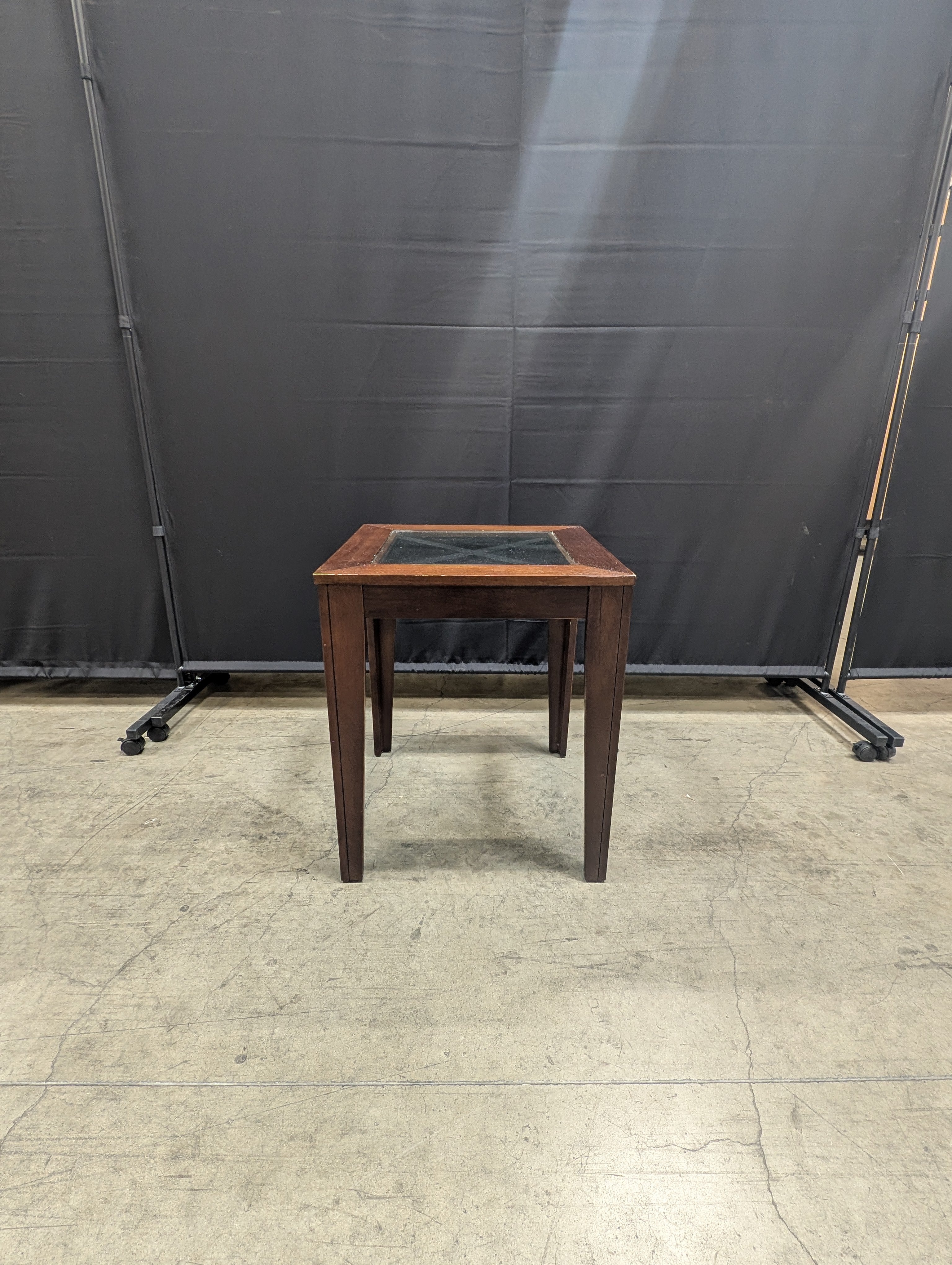 Contemporary Dark Wood Square End Table with Glass Top