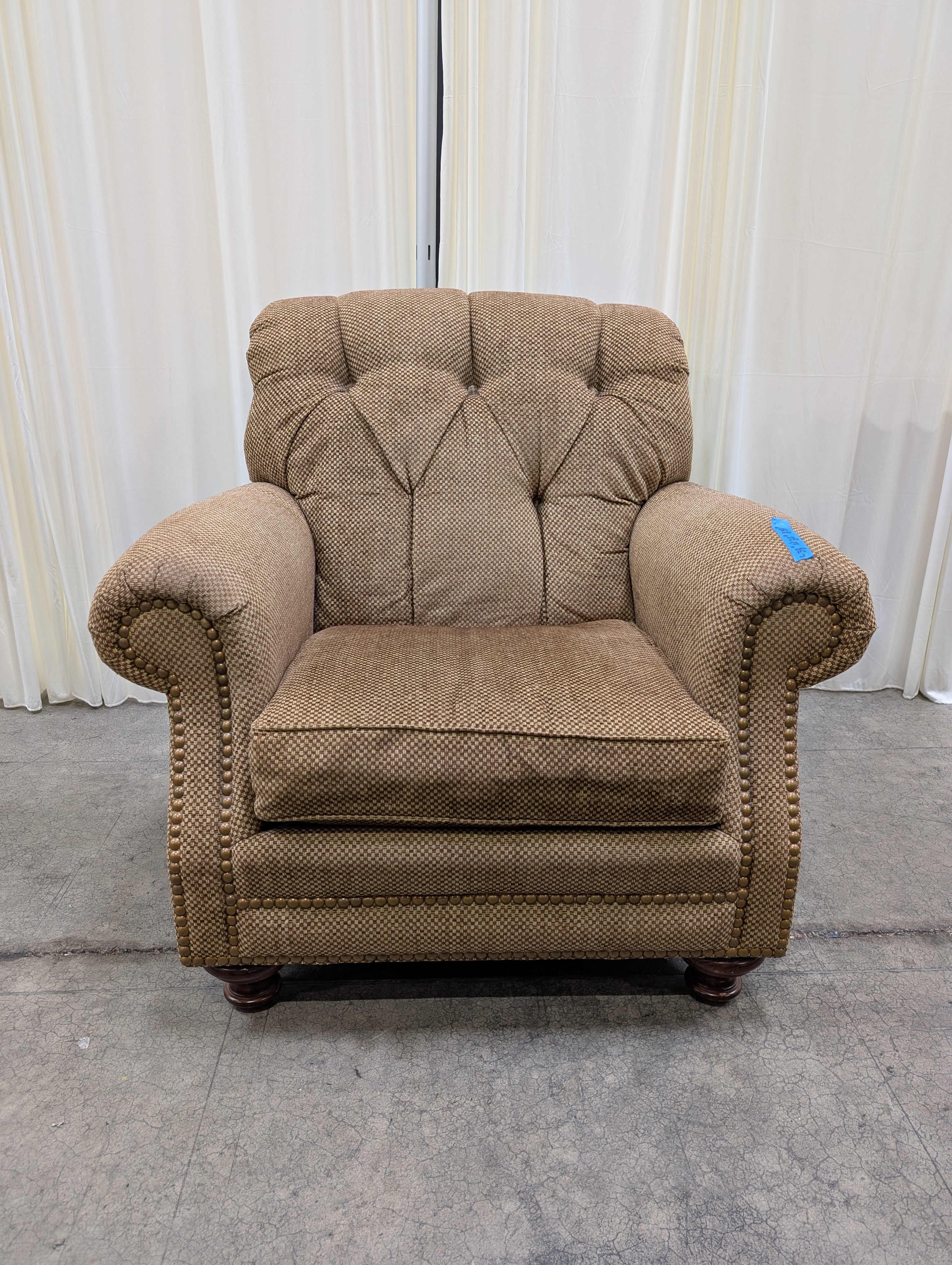 Leathercraft Brown Patterned Fabric Recliner with Tufted Back and Nailhead Trim