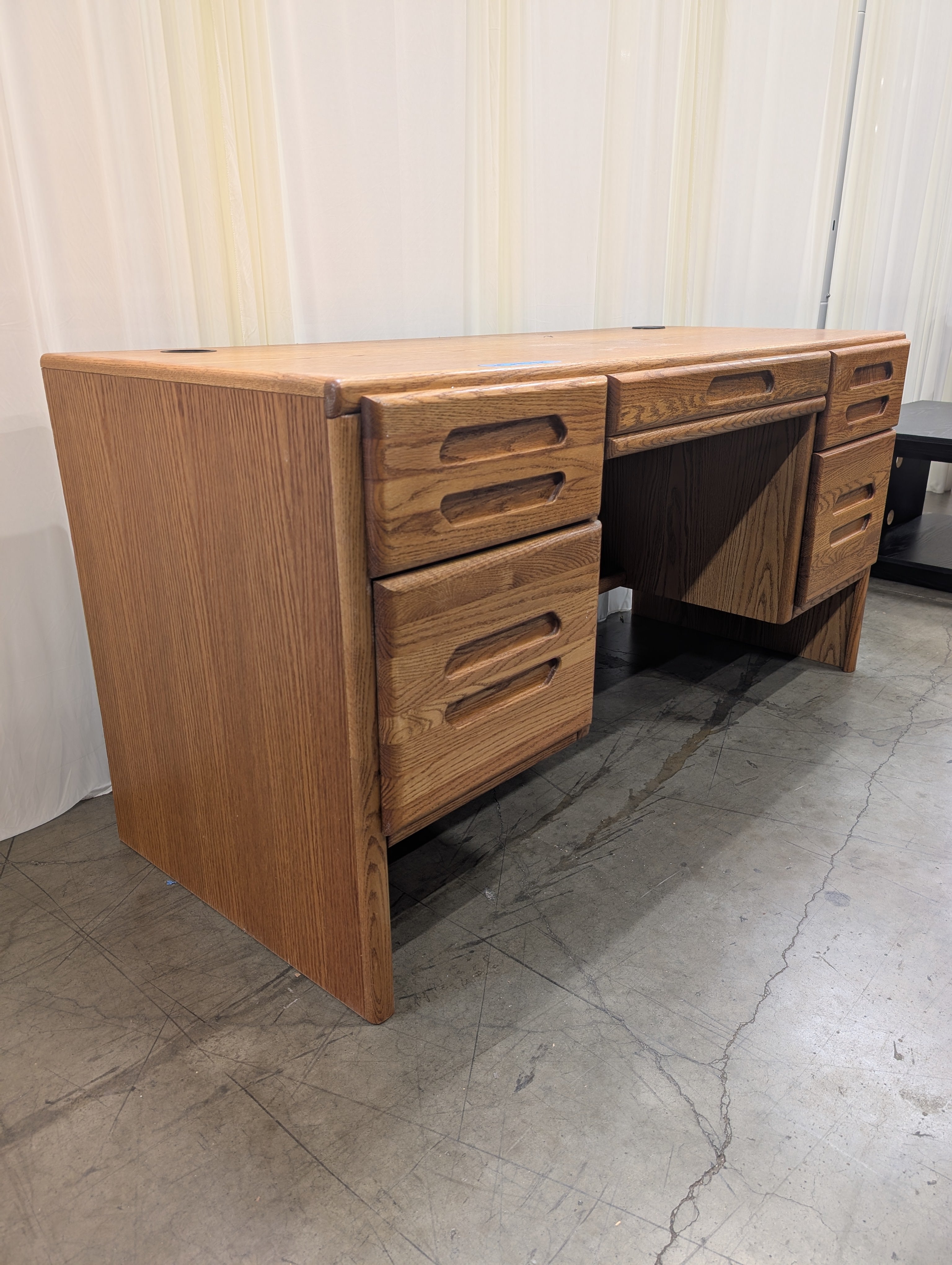 Honey Oak Double Pedestal Desk with Integrated Pulls