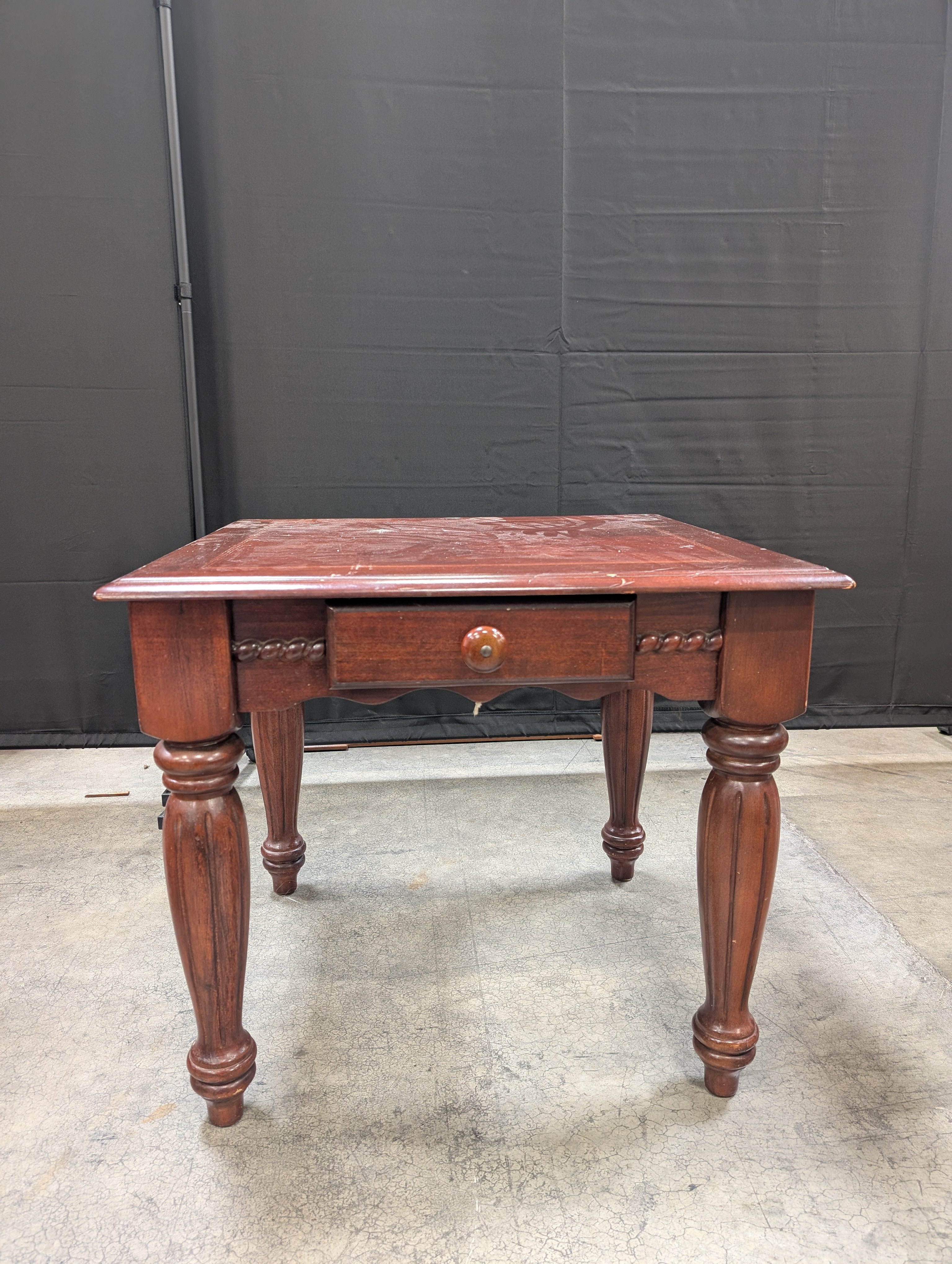 Traditional Dark Stained Wood Side Table with Drawer