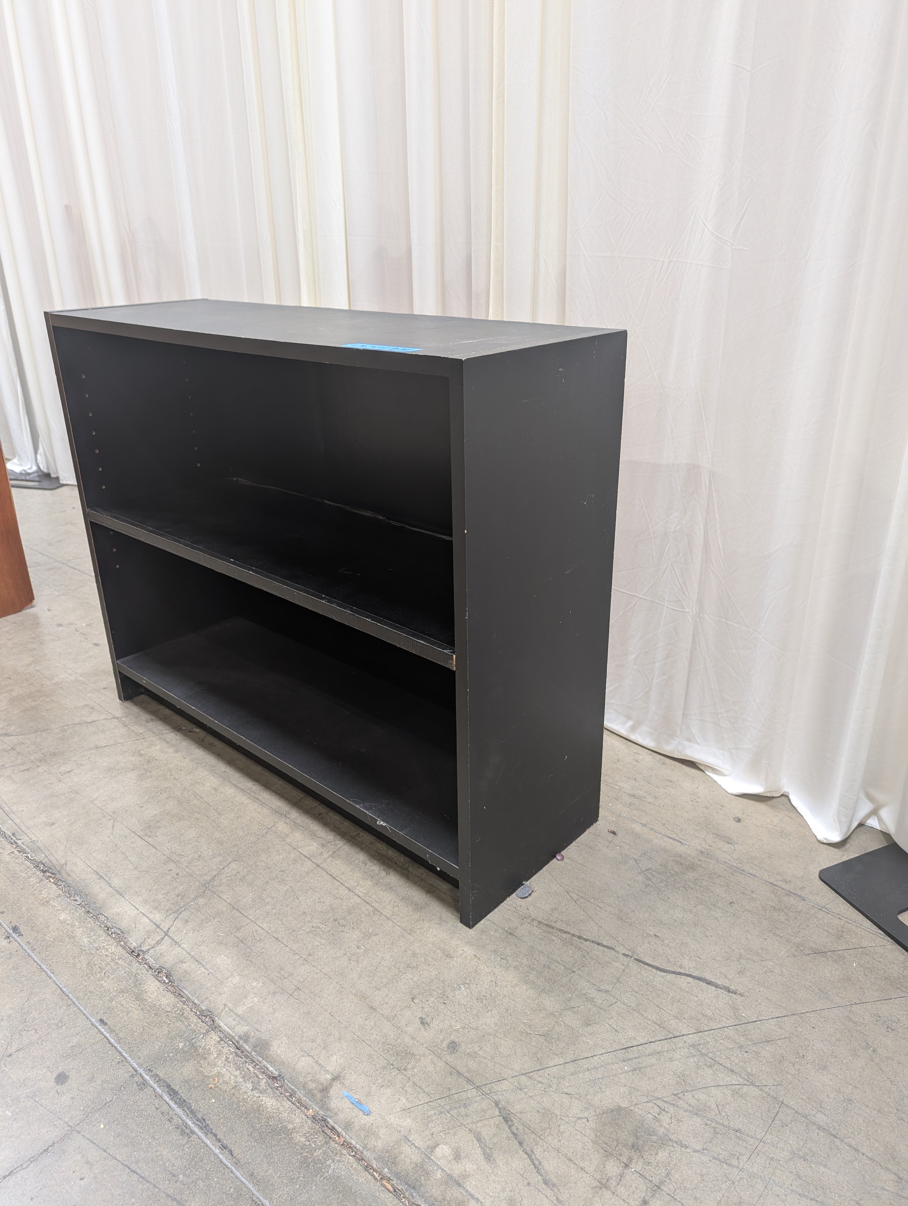 Low Black Wood Bookcase with Adjustable Shelf