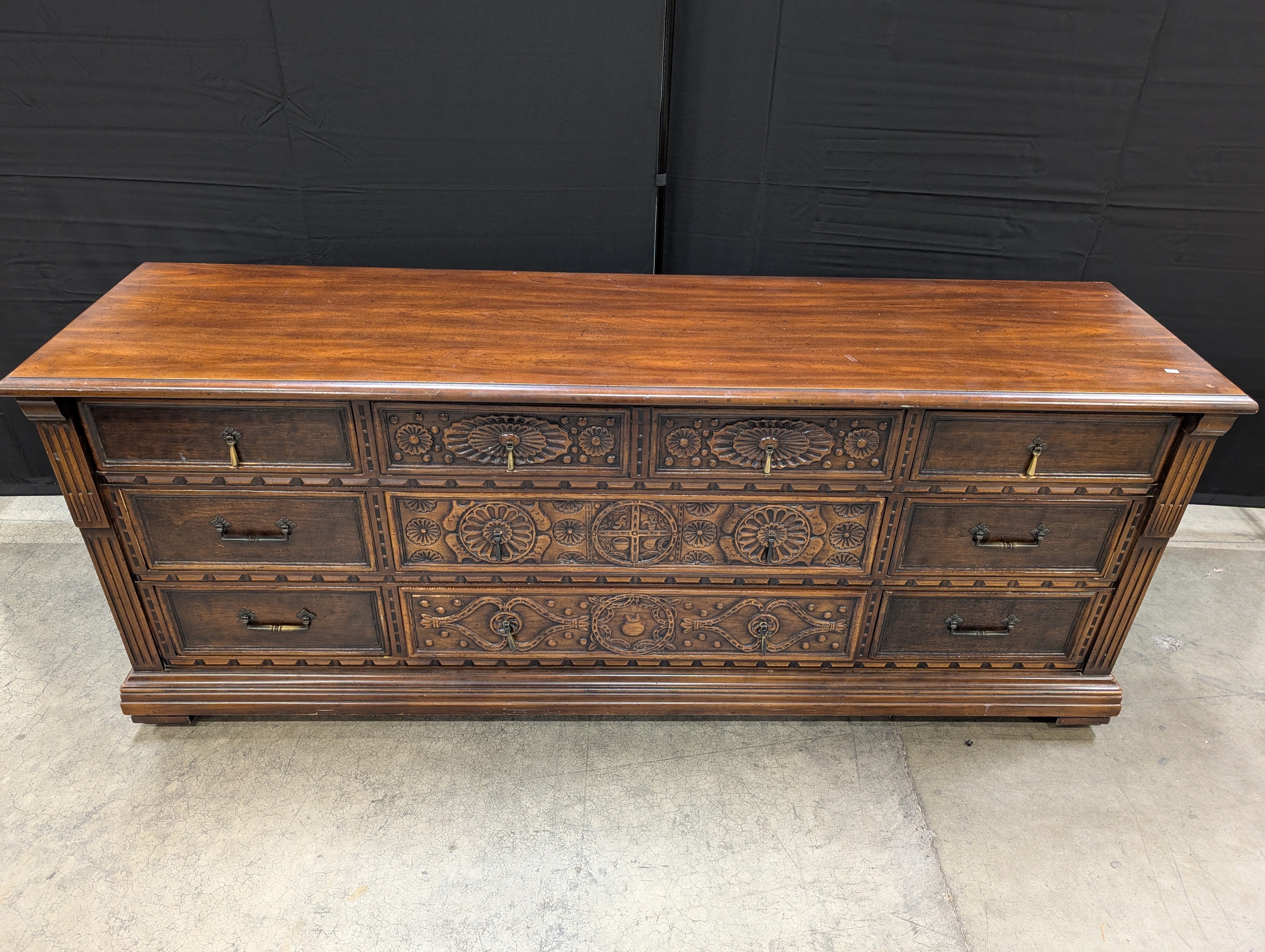 John Widdicomb Carved Dark Wood Dresser