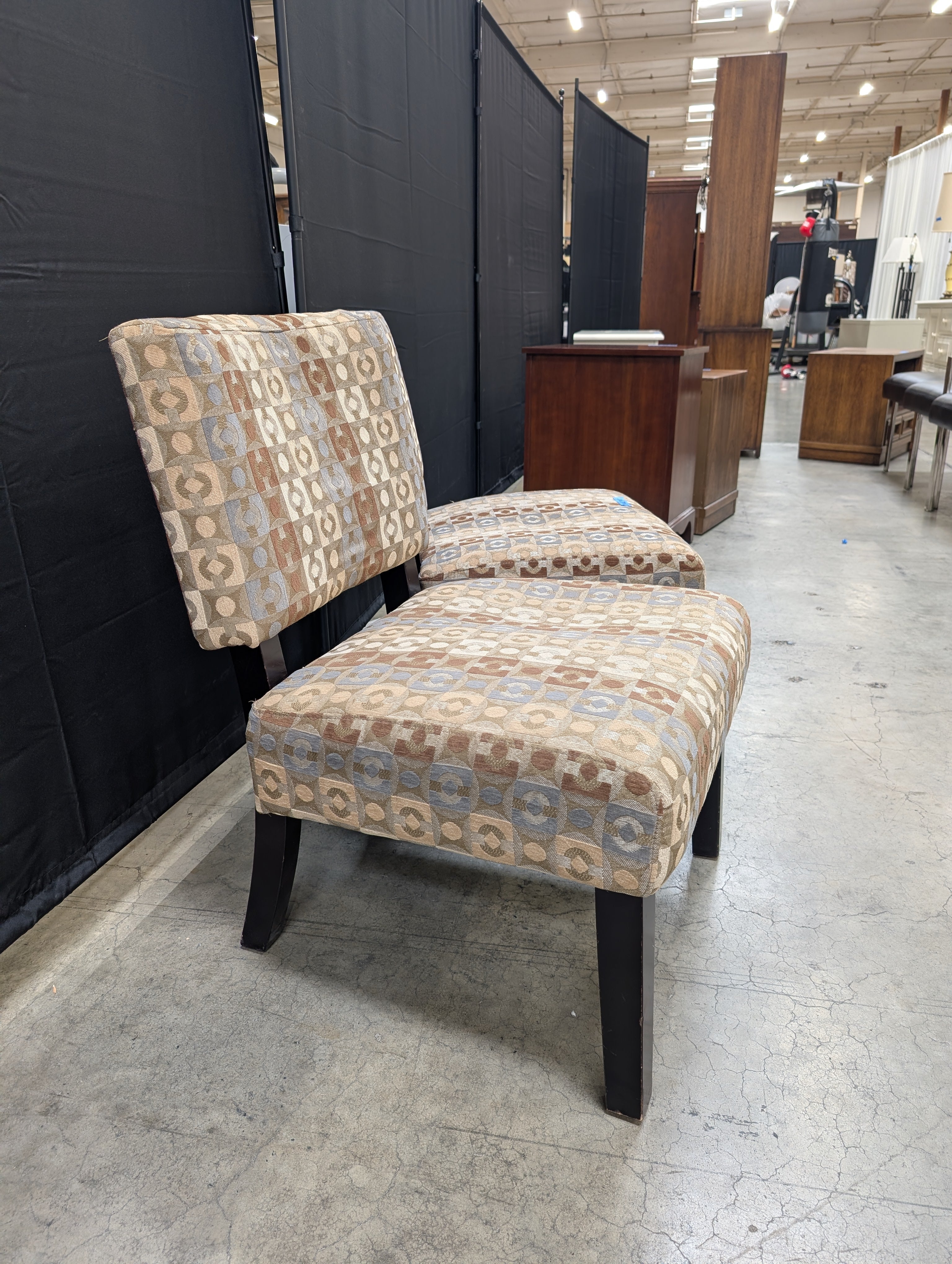 Pair of Brown Geometric Patterned Accent Chair in Fabric