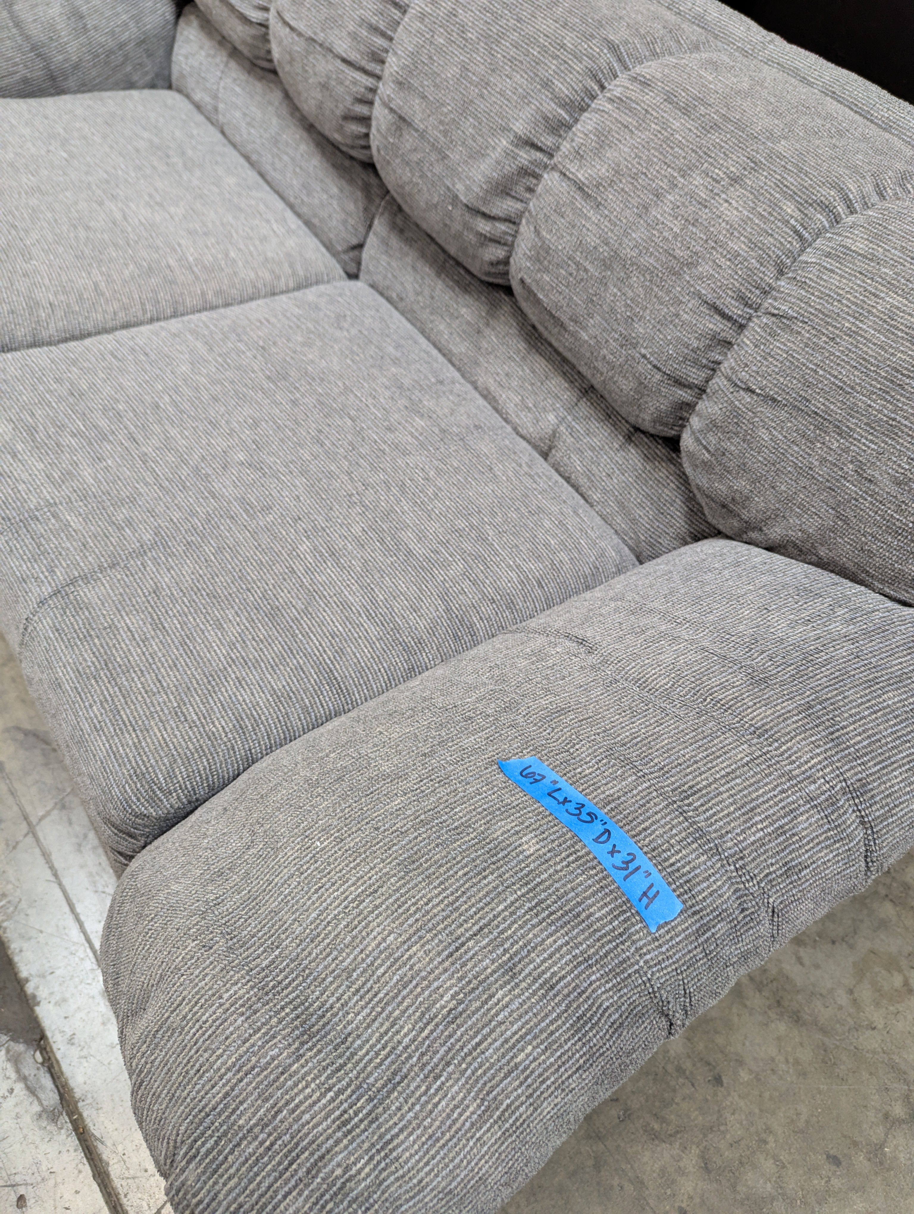 Textured Grey Fabric Two-Seater Sofa with Rolled Arms