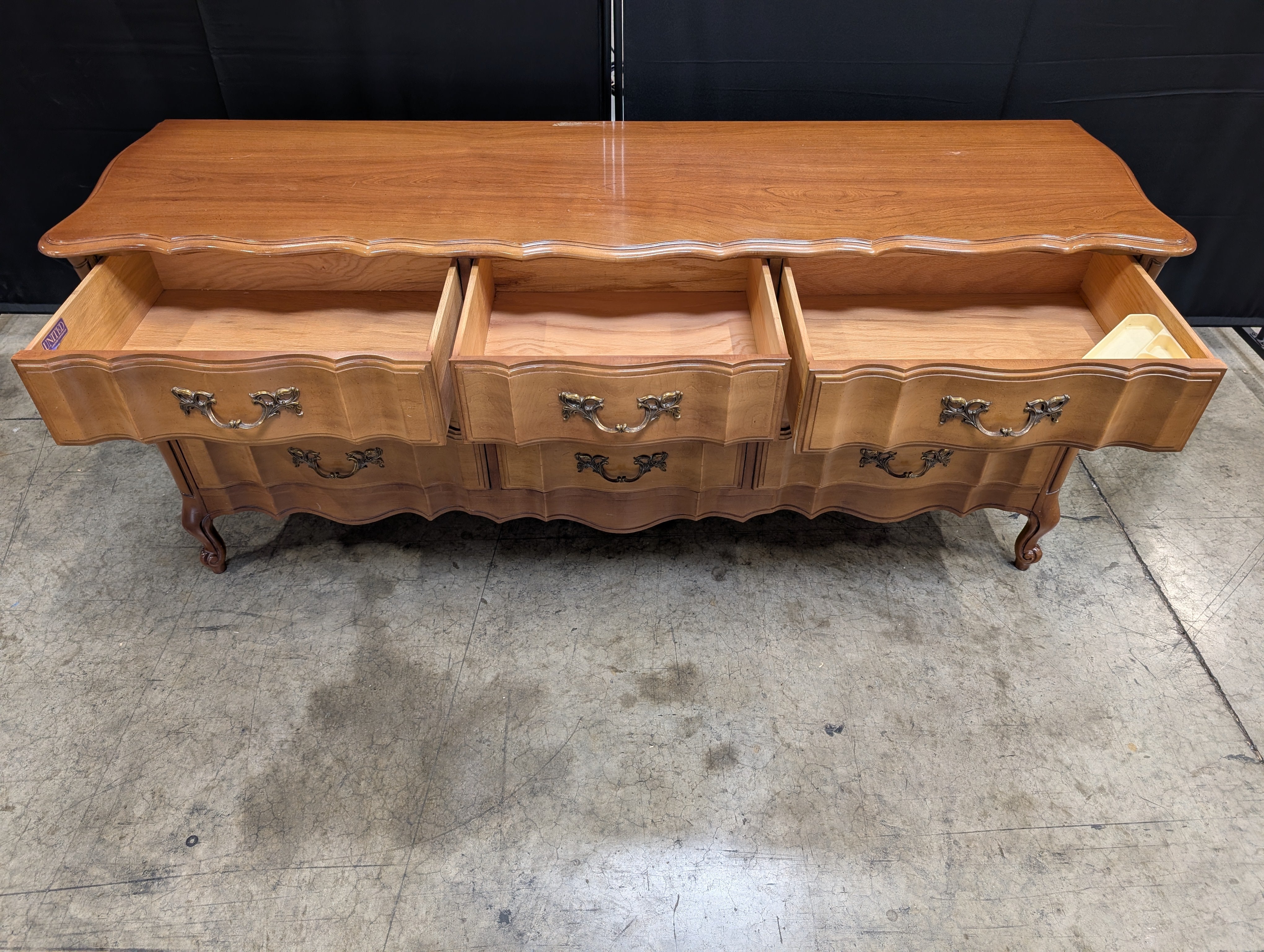 Vintage United Furniture French Provincial 9-Drawer Triple Dresser