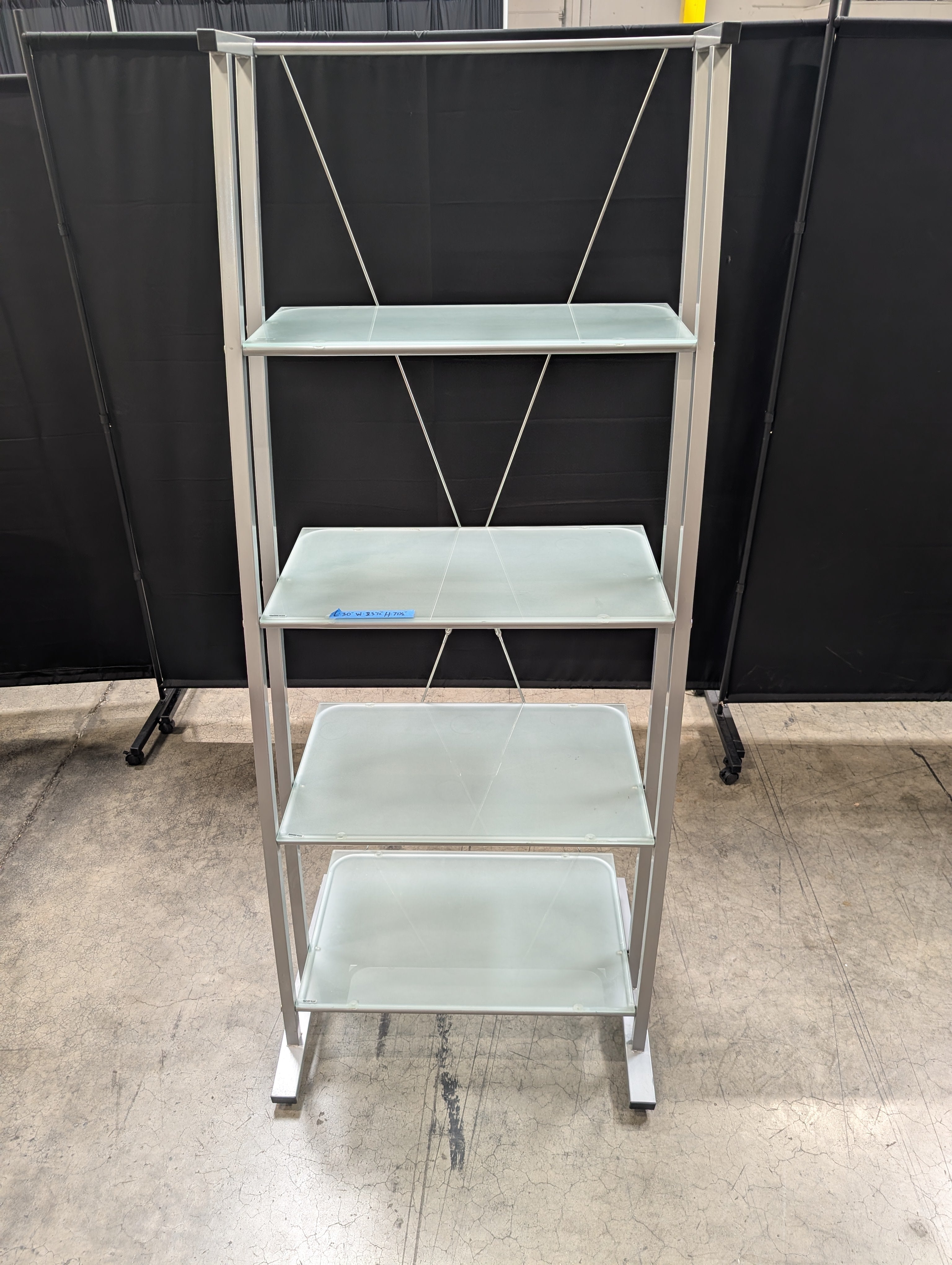 Silver Metal Four-Tier Bookcase in Frosted Glass