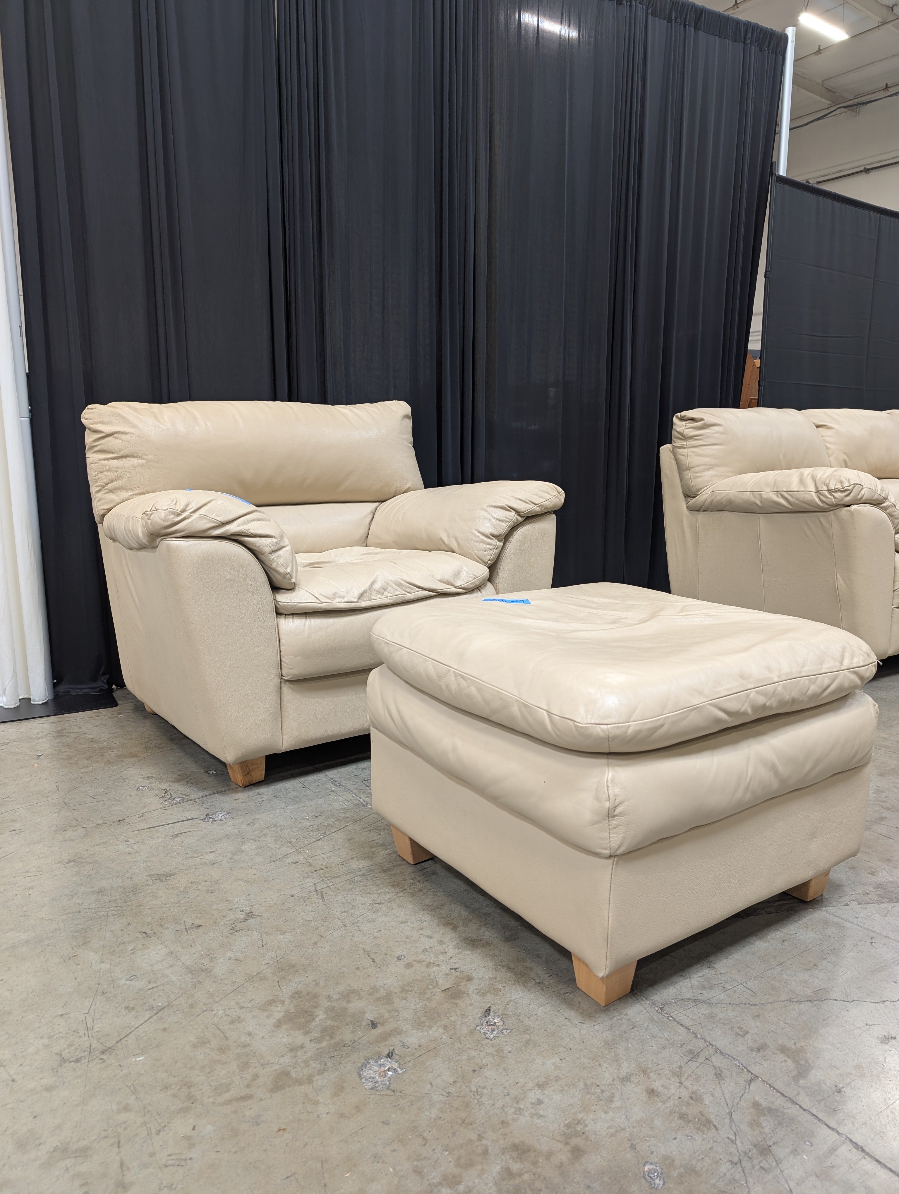 Plush Cream Armchair with Matching Ottoman