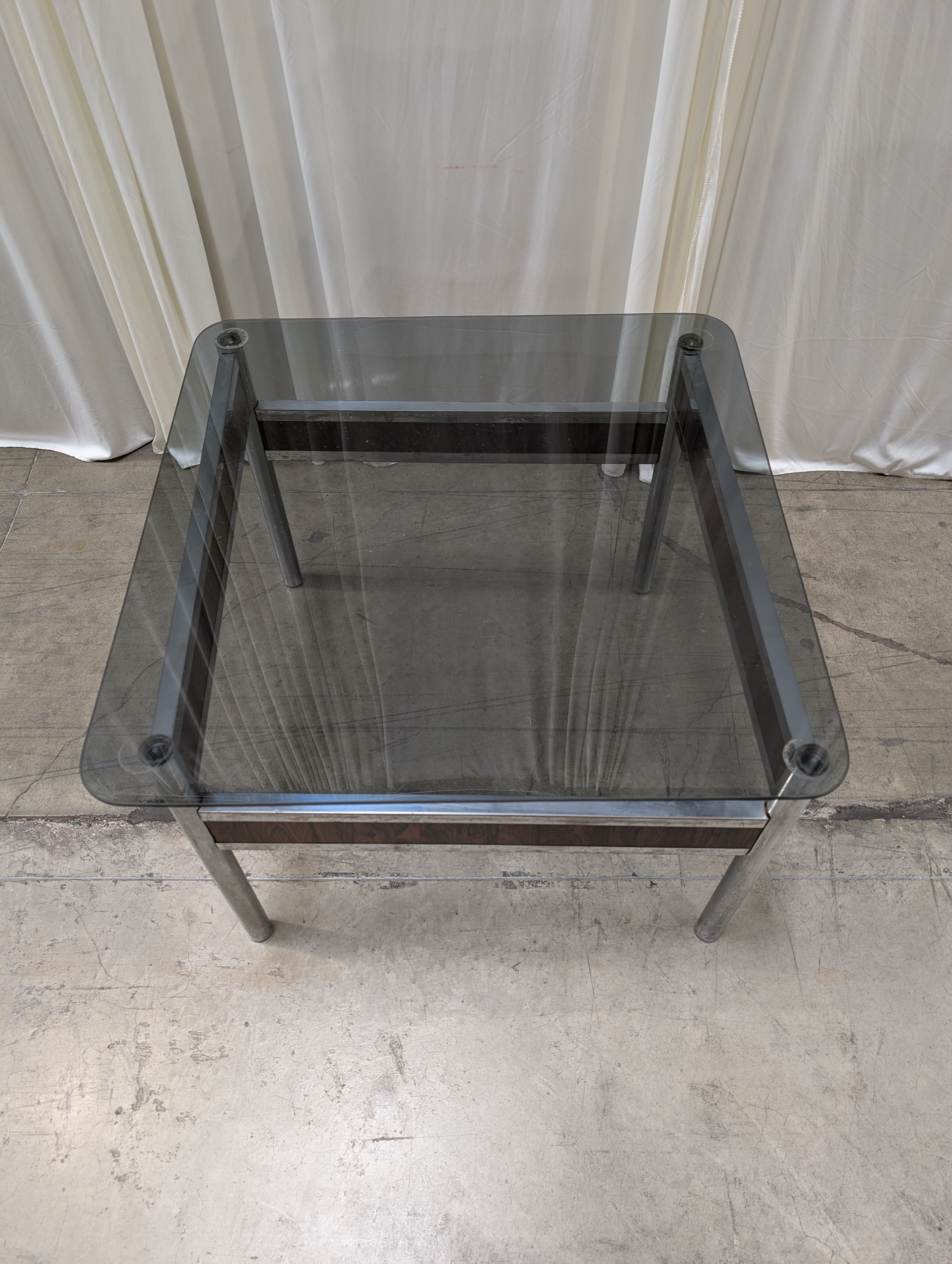 Clear Glass and Metal Two-Tier End Table