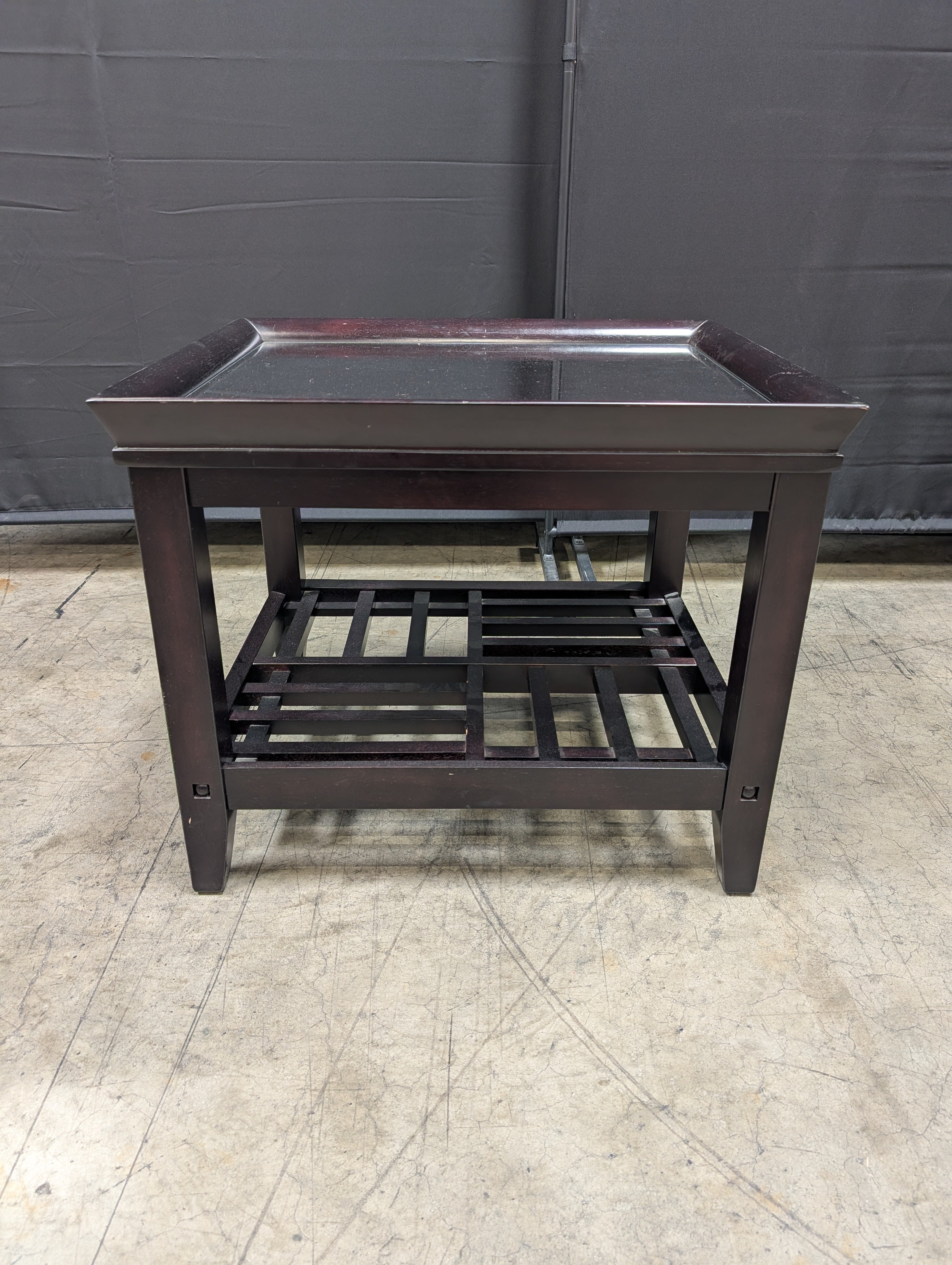 Dark Espresso Wood End Table with Glass Top