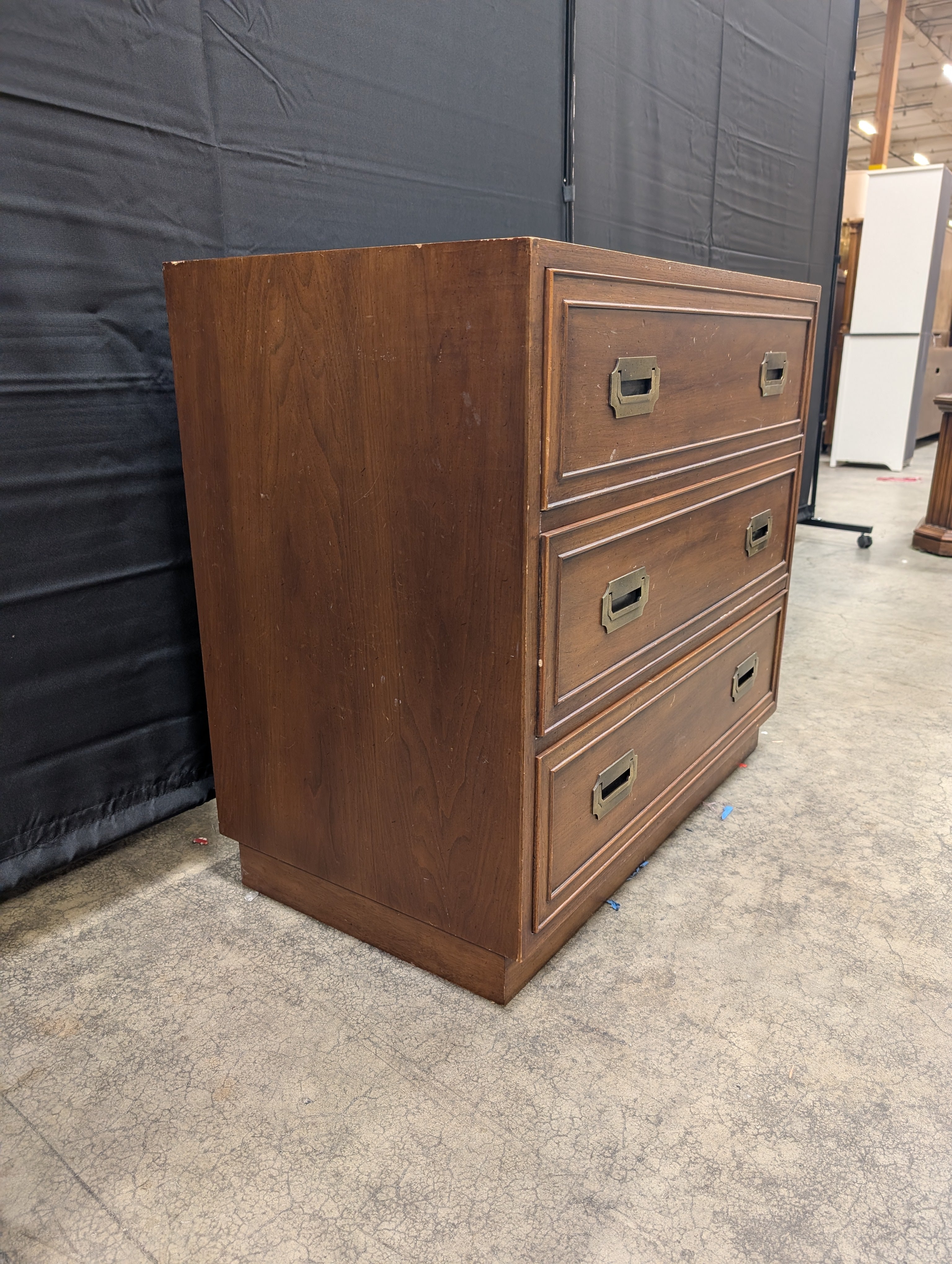 HEKMAN Campaign Style Three-Drawer Dresser with Brass Hardware