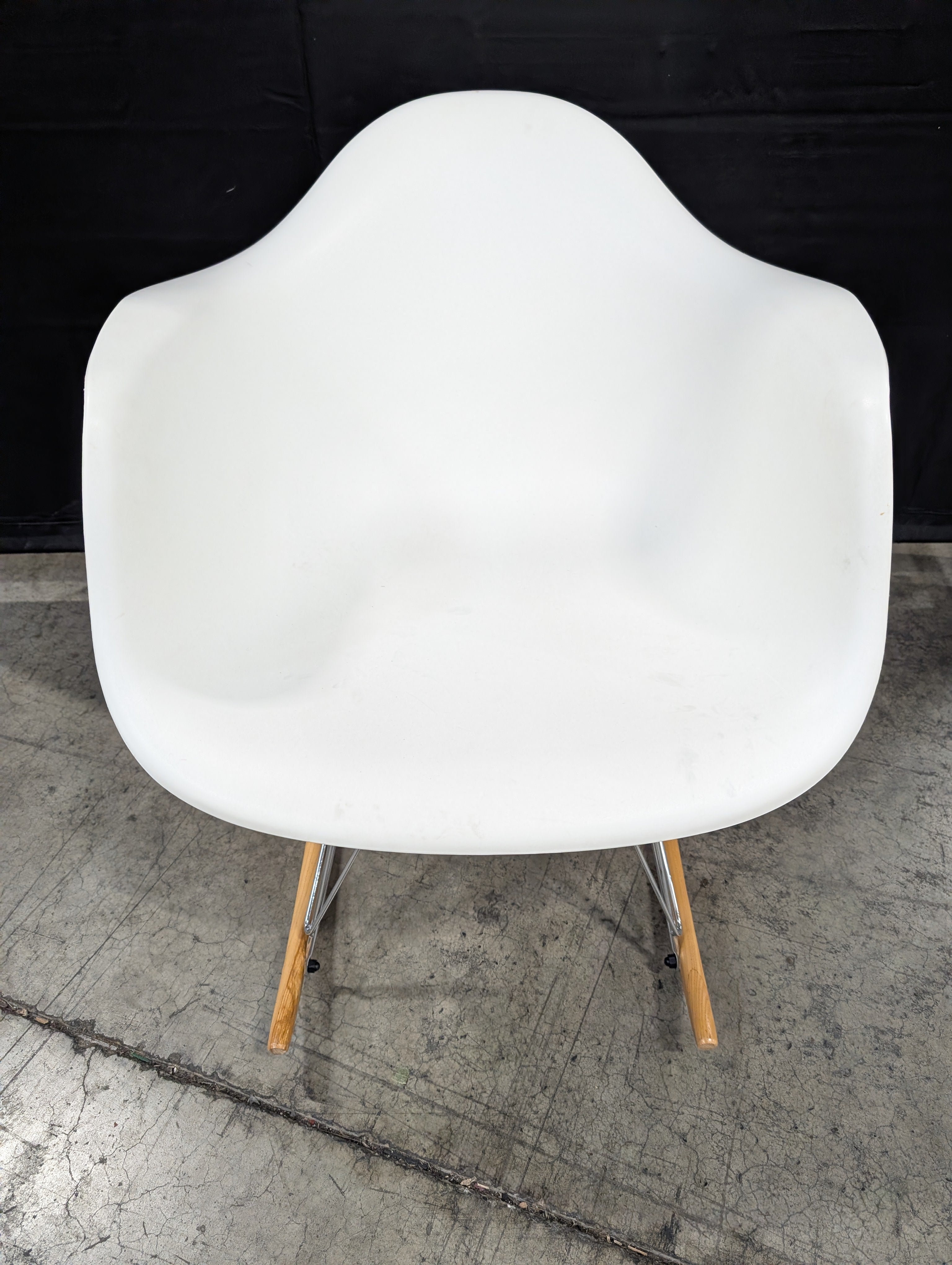 Mid-Century Modern White Molded Rocking Chair with Wood Base