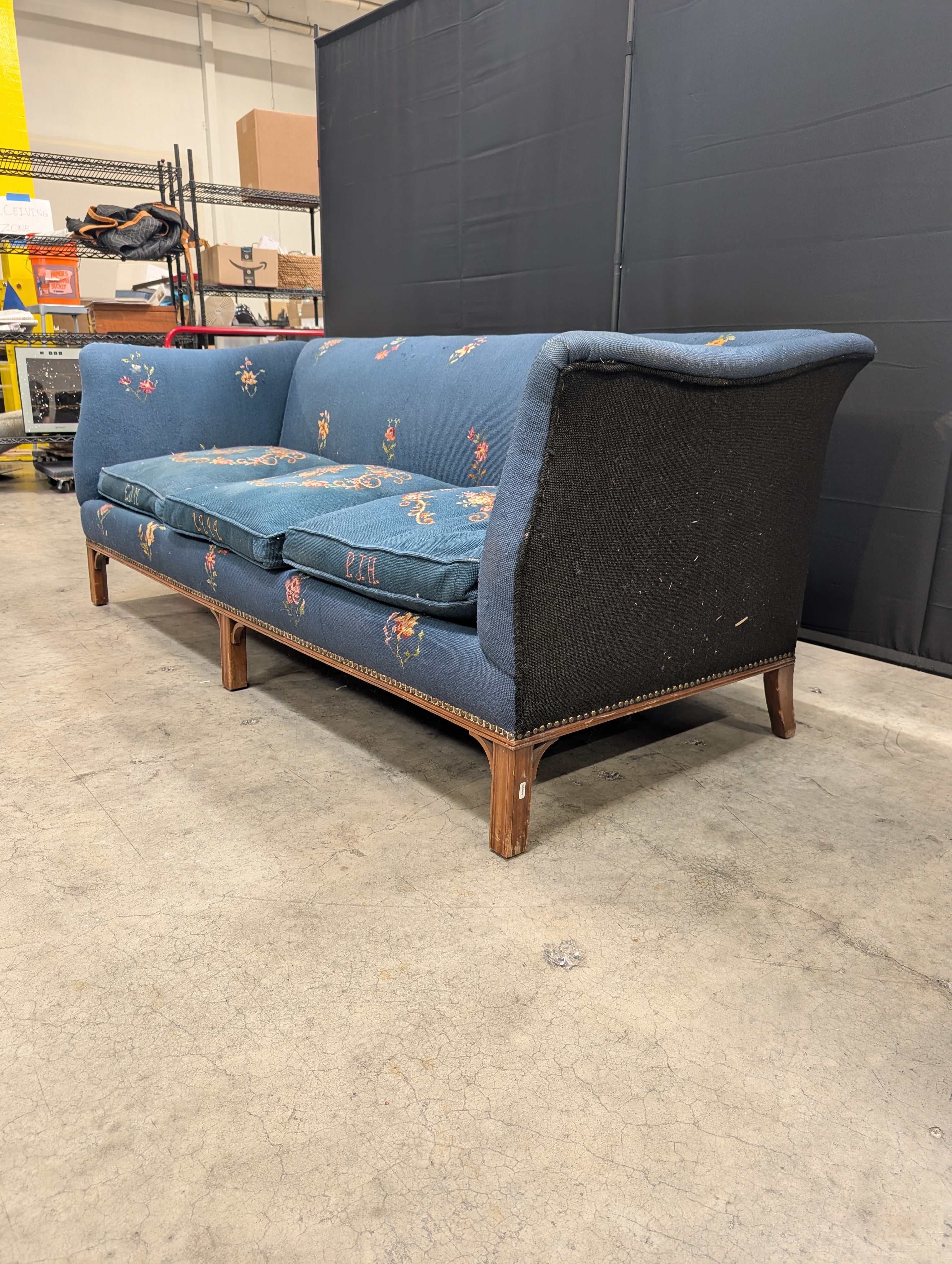 Vintage-Inspired Floral Embroidered Upholstered Settee Sofa