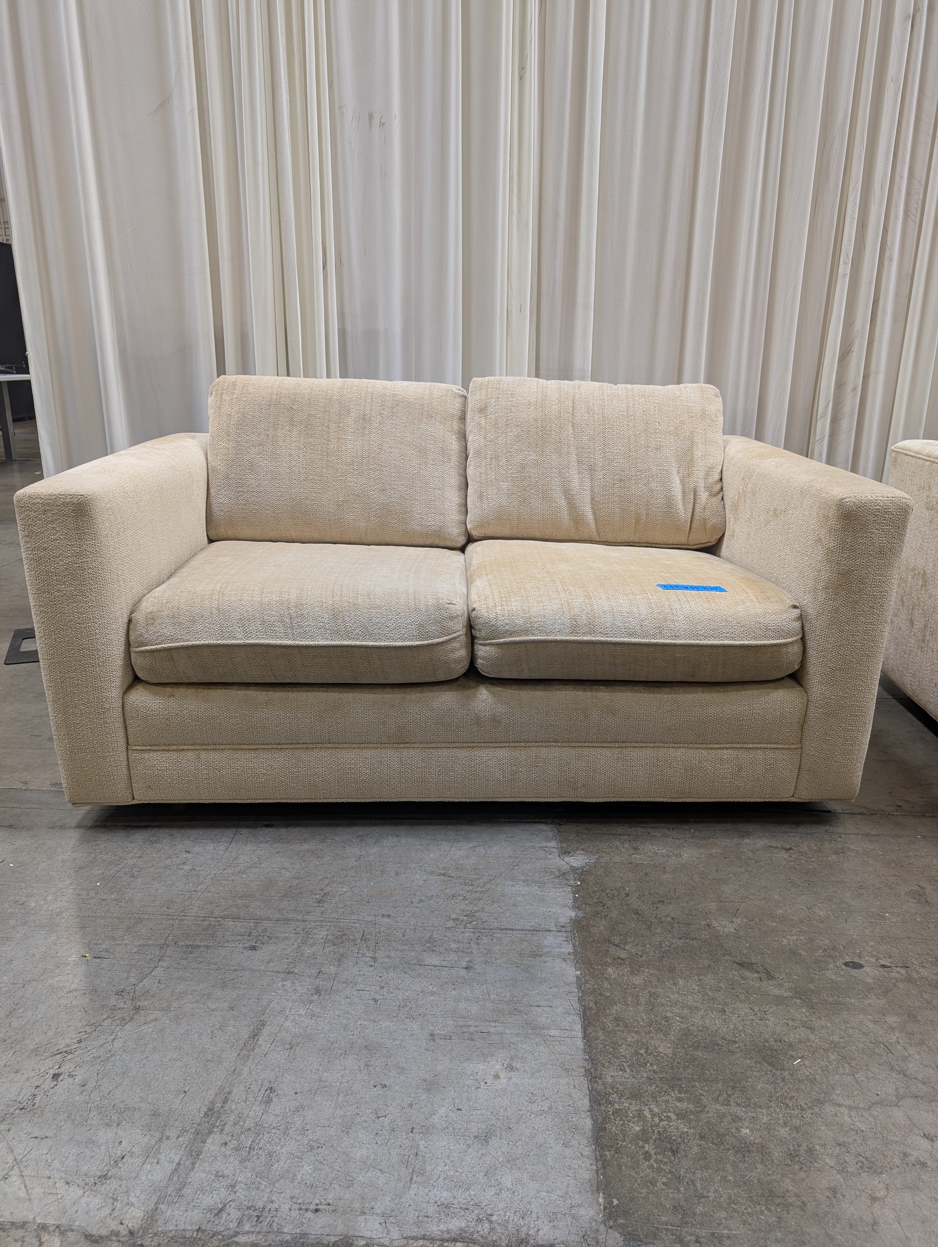 Cream Track-Arm Loveseat in Woven Fabric