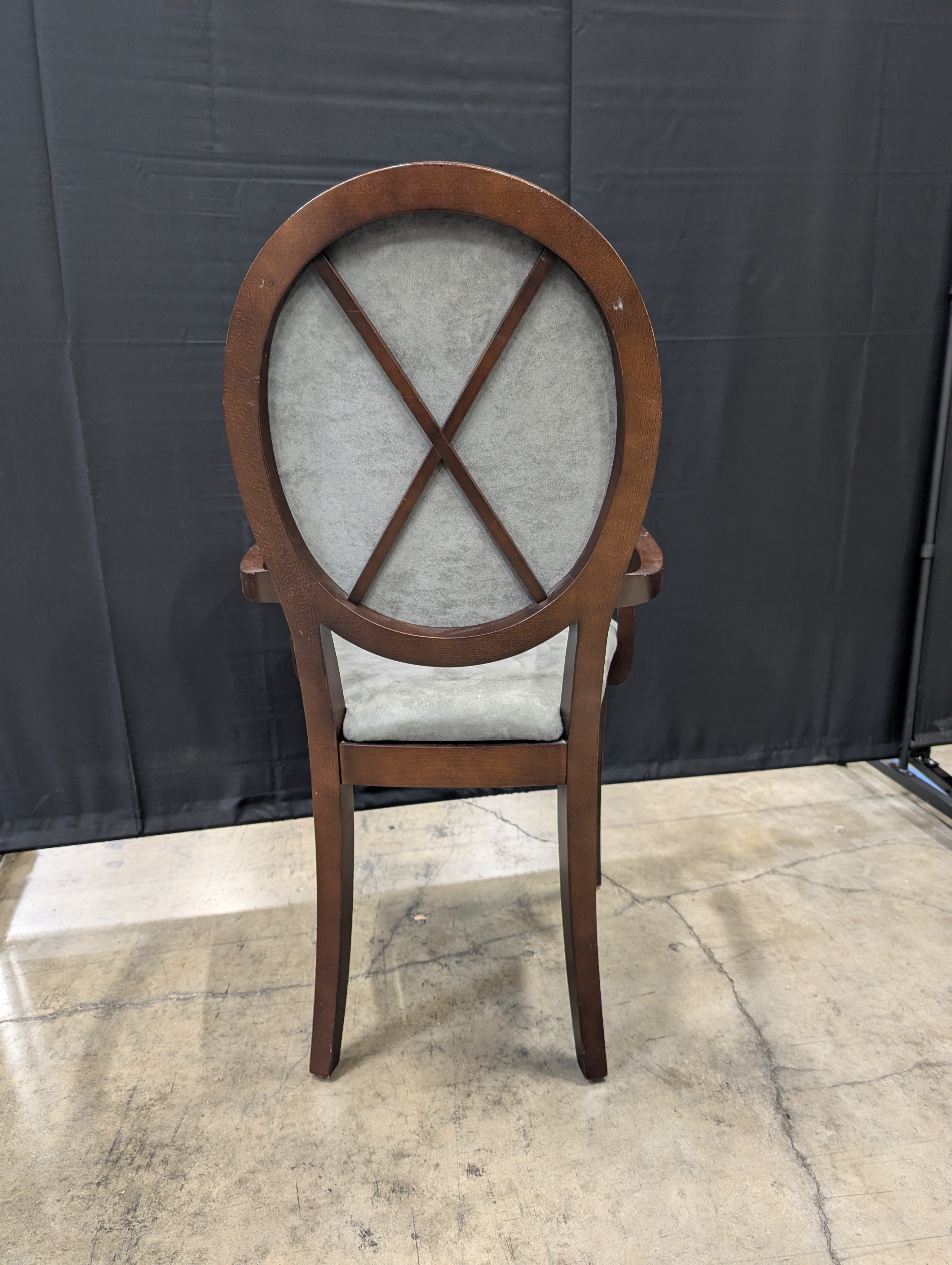 Dinec Oval Back Wood Armchair with Grey Upholstery