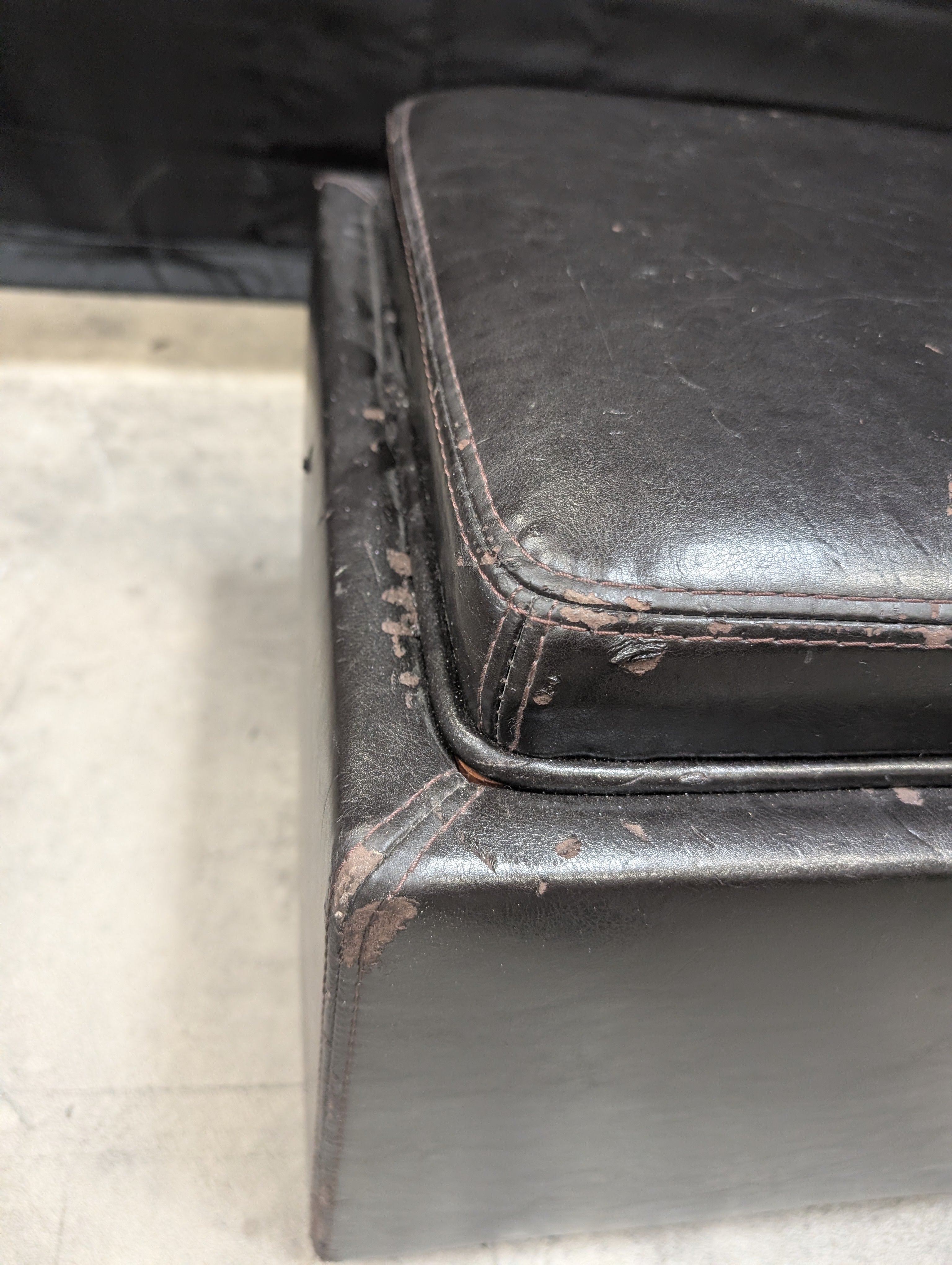 Brown Faux Leather Cube Ottoman with Feet