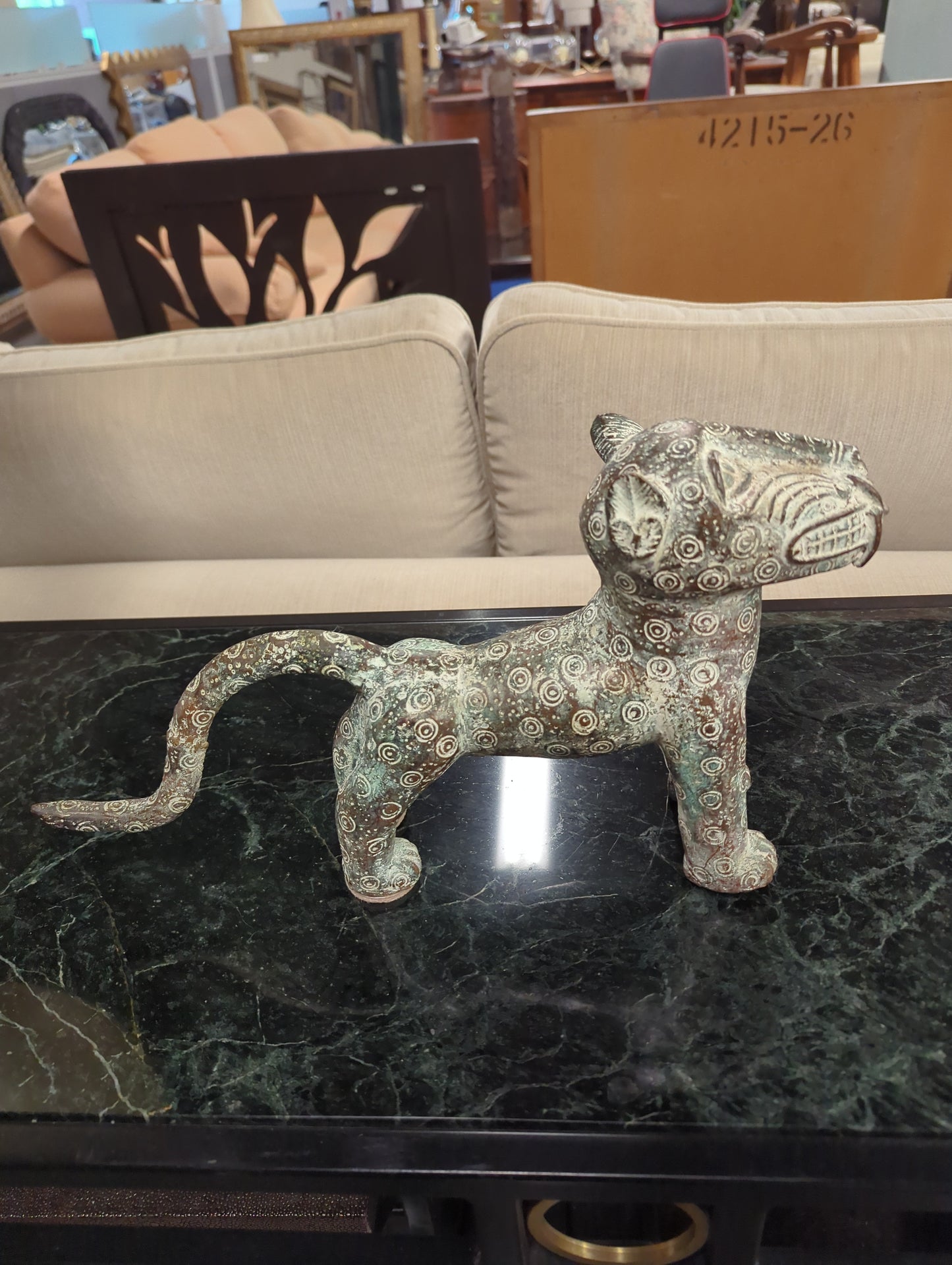 Large Royal African Benin Cast Bronze Spotted Leopard Sculpture