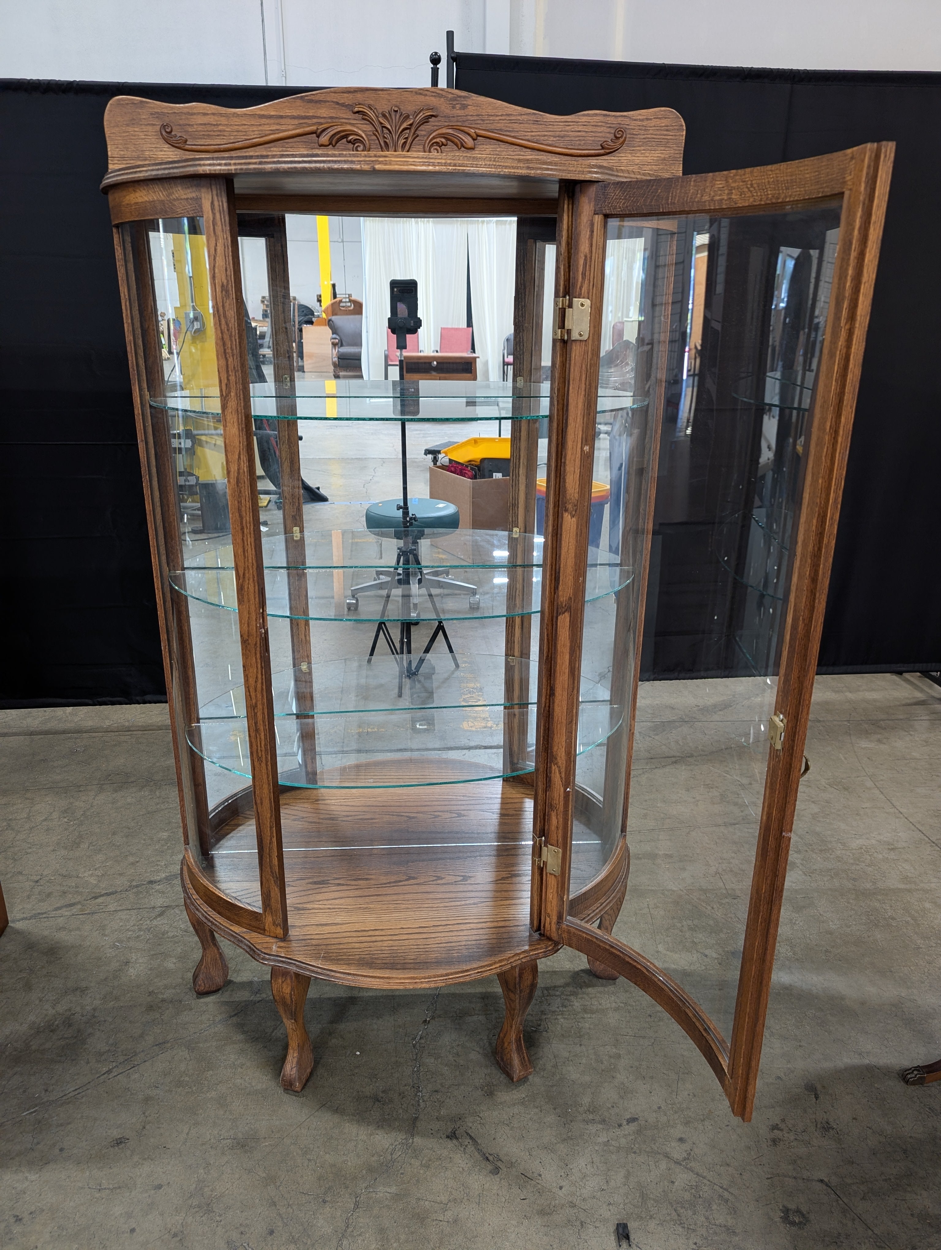 Vintage Oak Bowfront China Cabinet with Glass Shelves