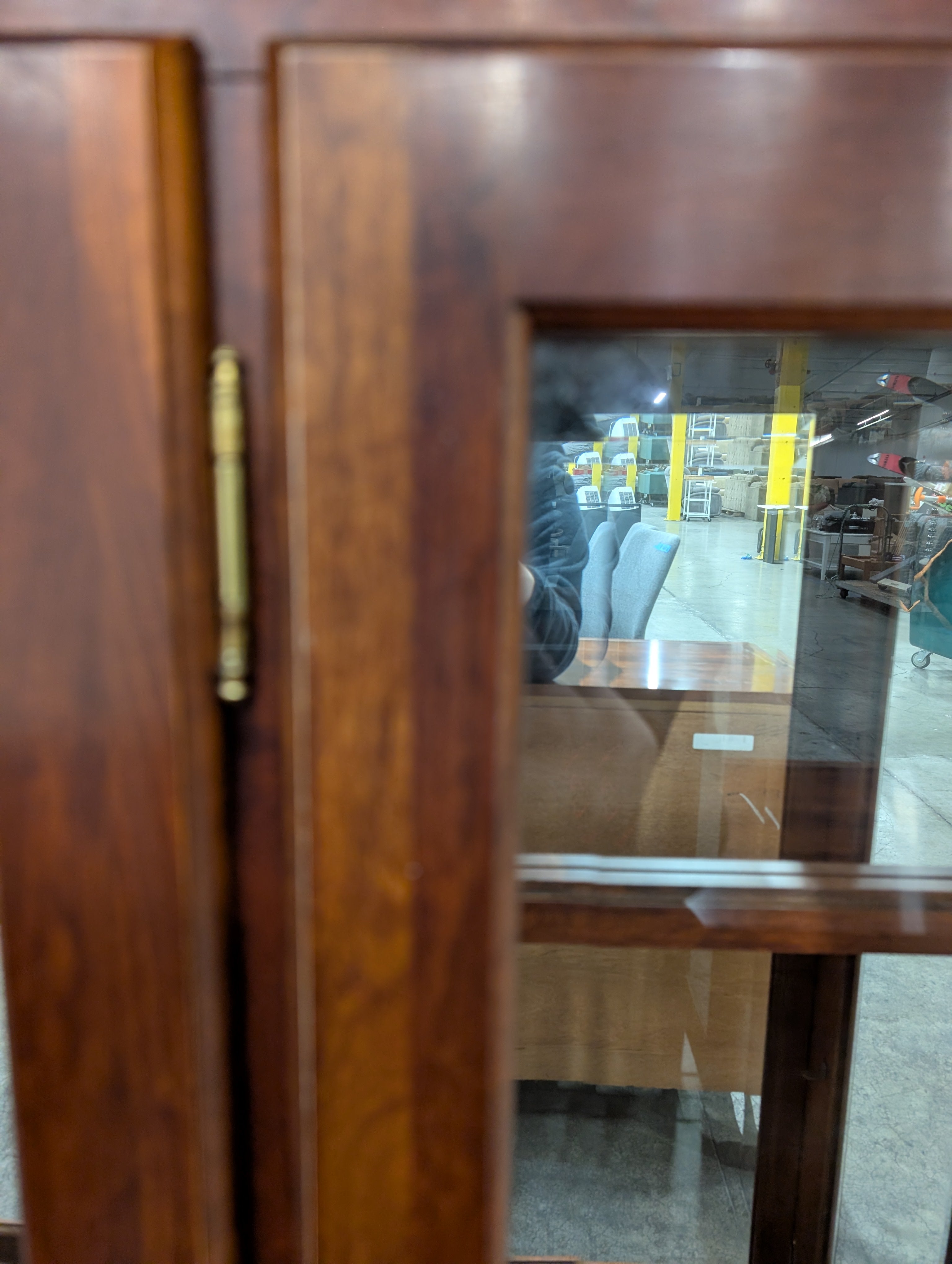 Richly Stained Wooden Display Cabinet with Glass Doors