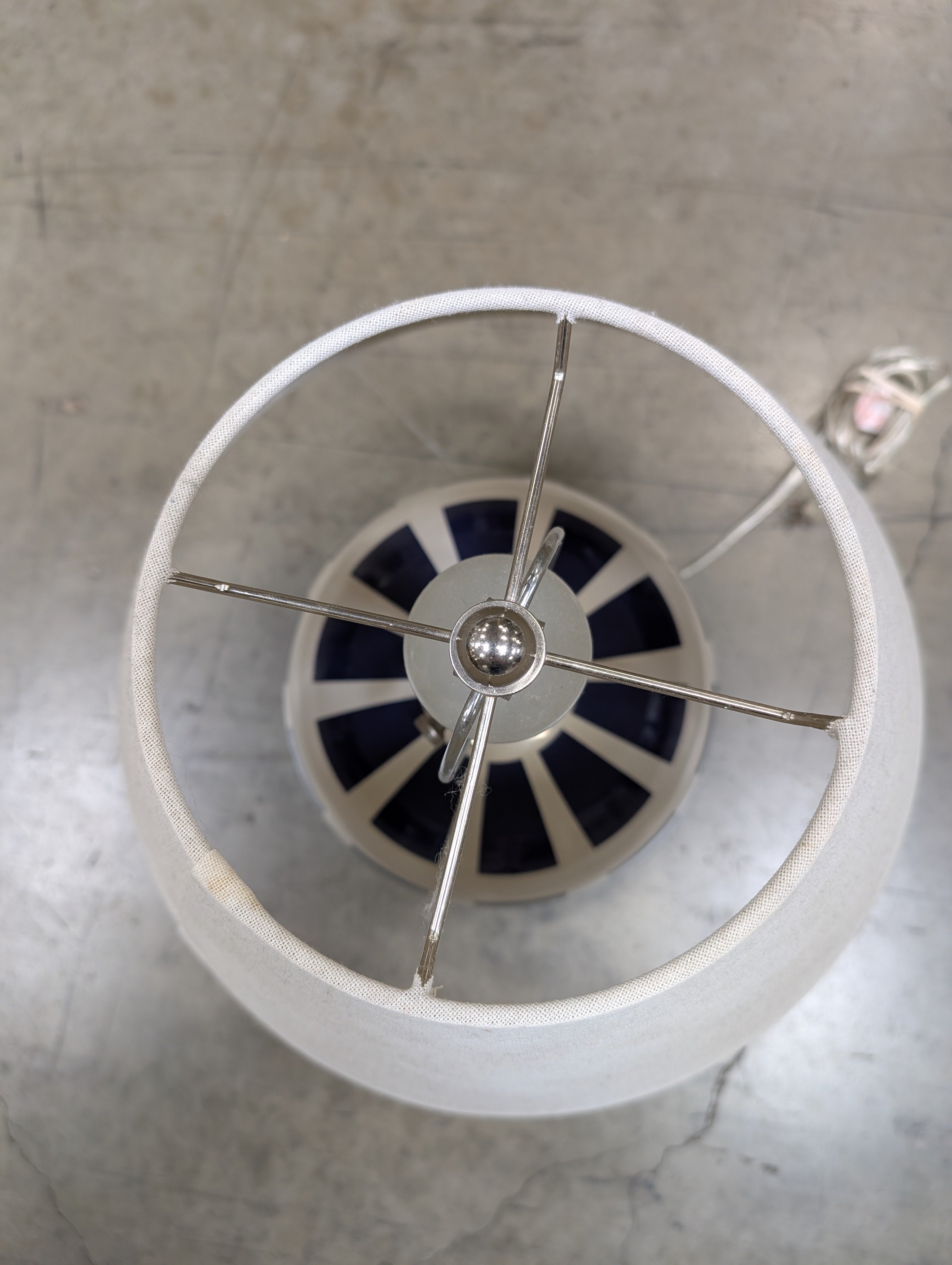 Navy and White Patterned Globe Table Lamp with Fabric Shade