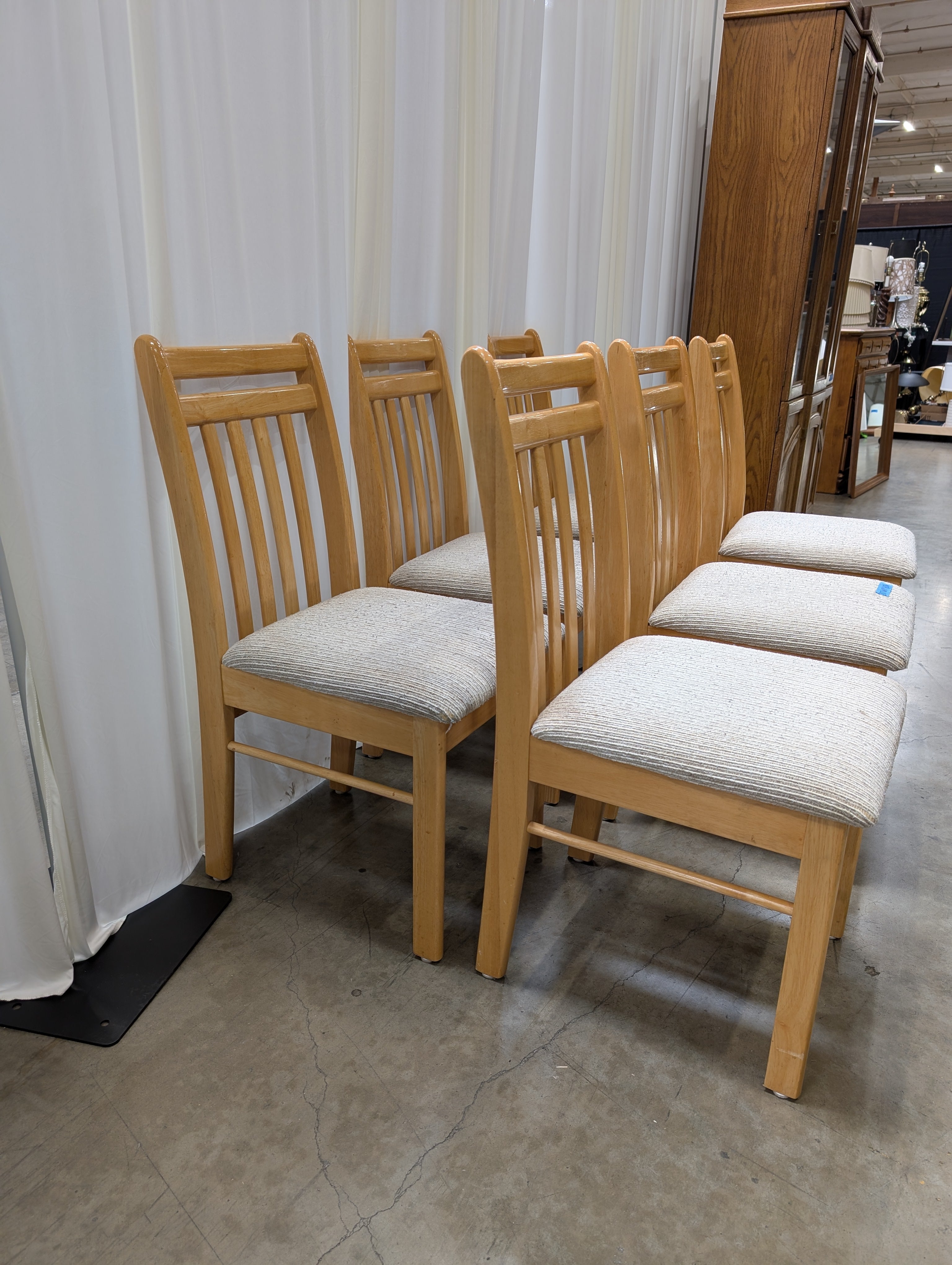 Set of Six Slat-Back Wooden Dining Chair with Padded Seat