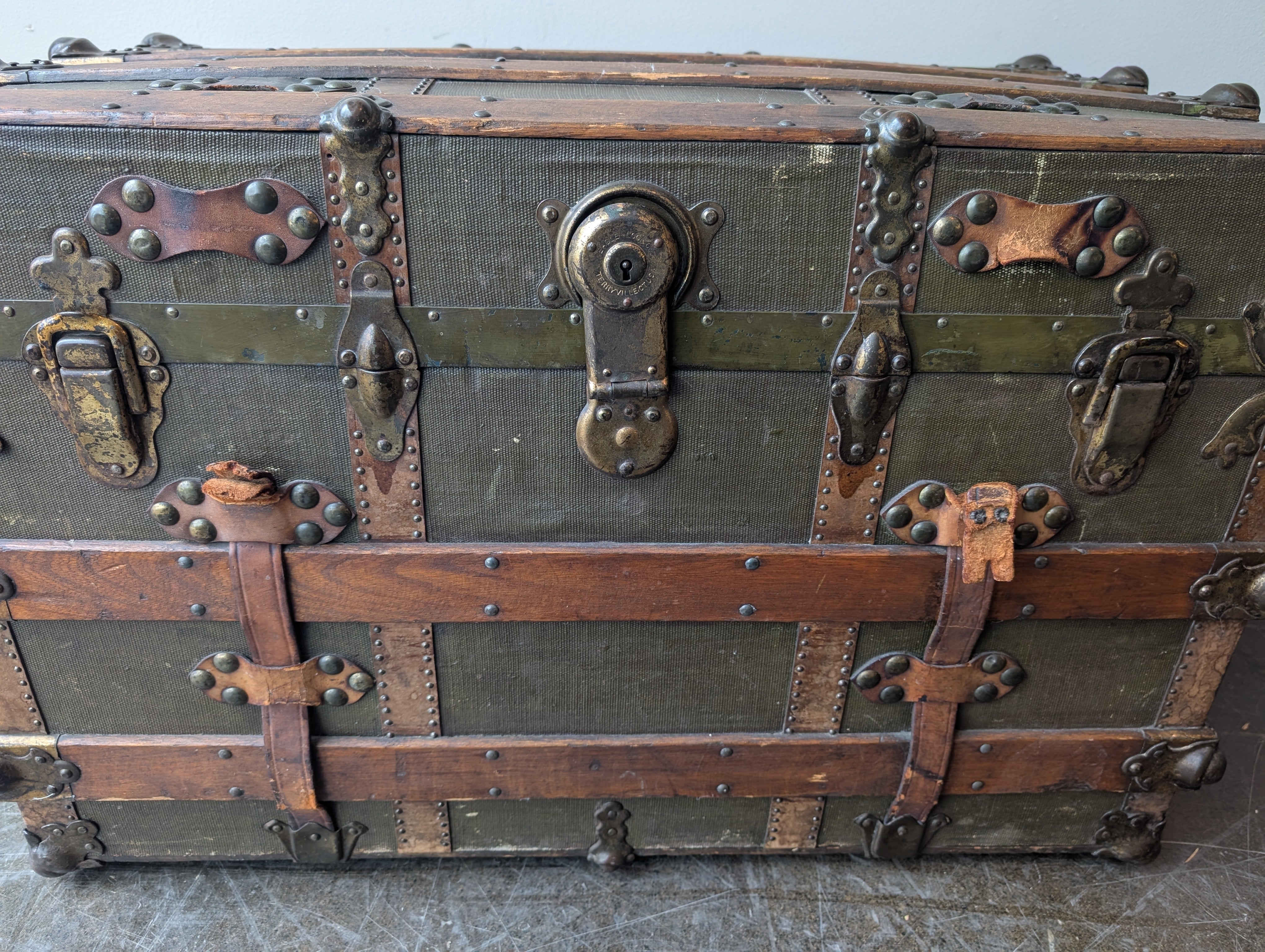 Vintage Domed Top Steamer Trunk with Wood Slats