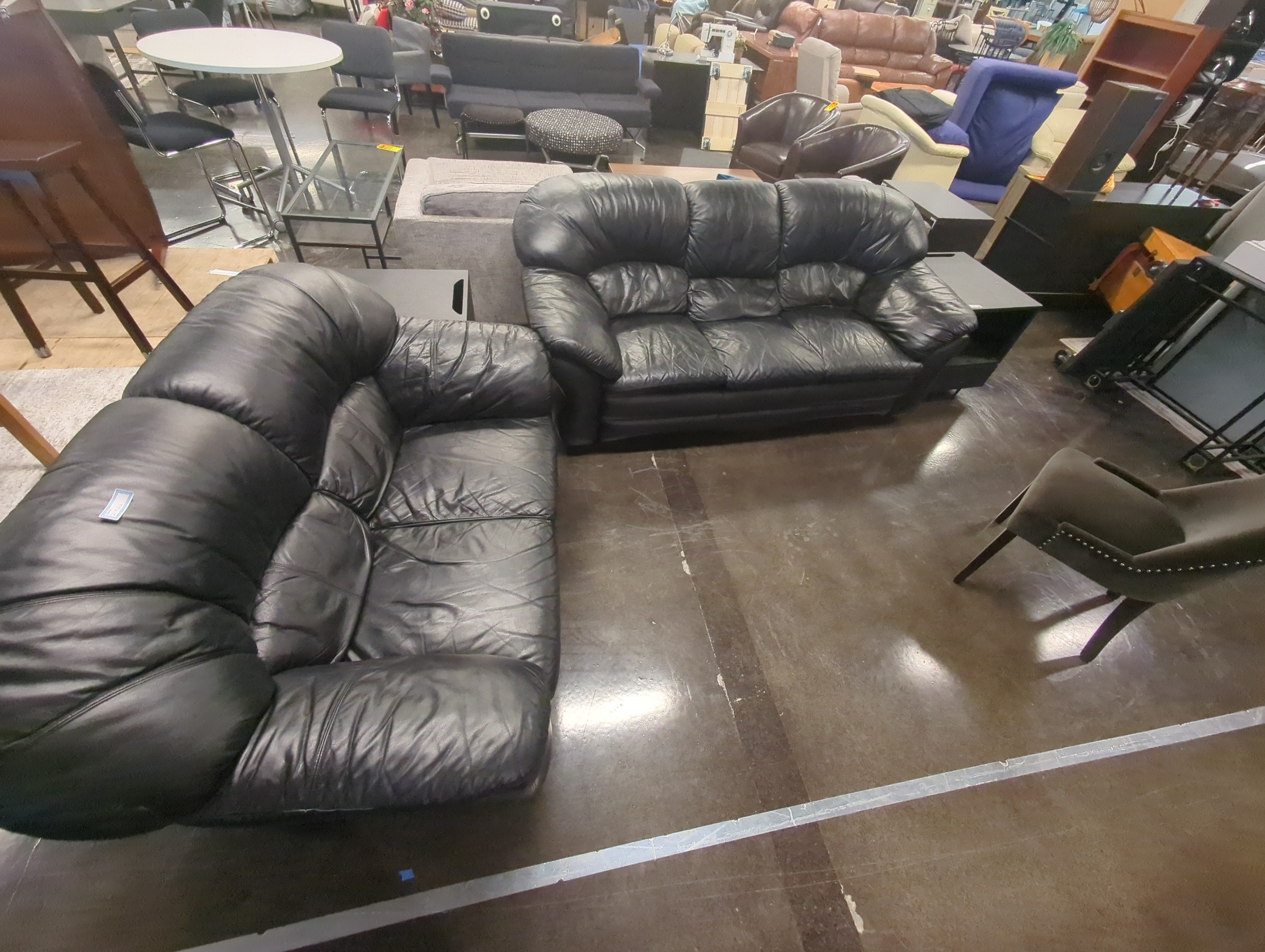 Black Leather Sofa and Love Seat