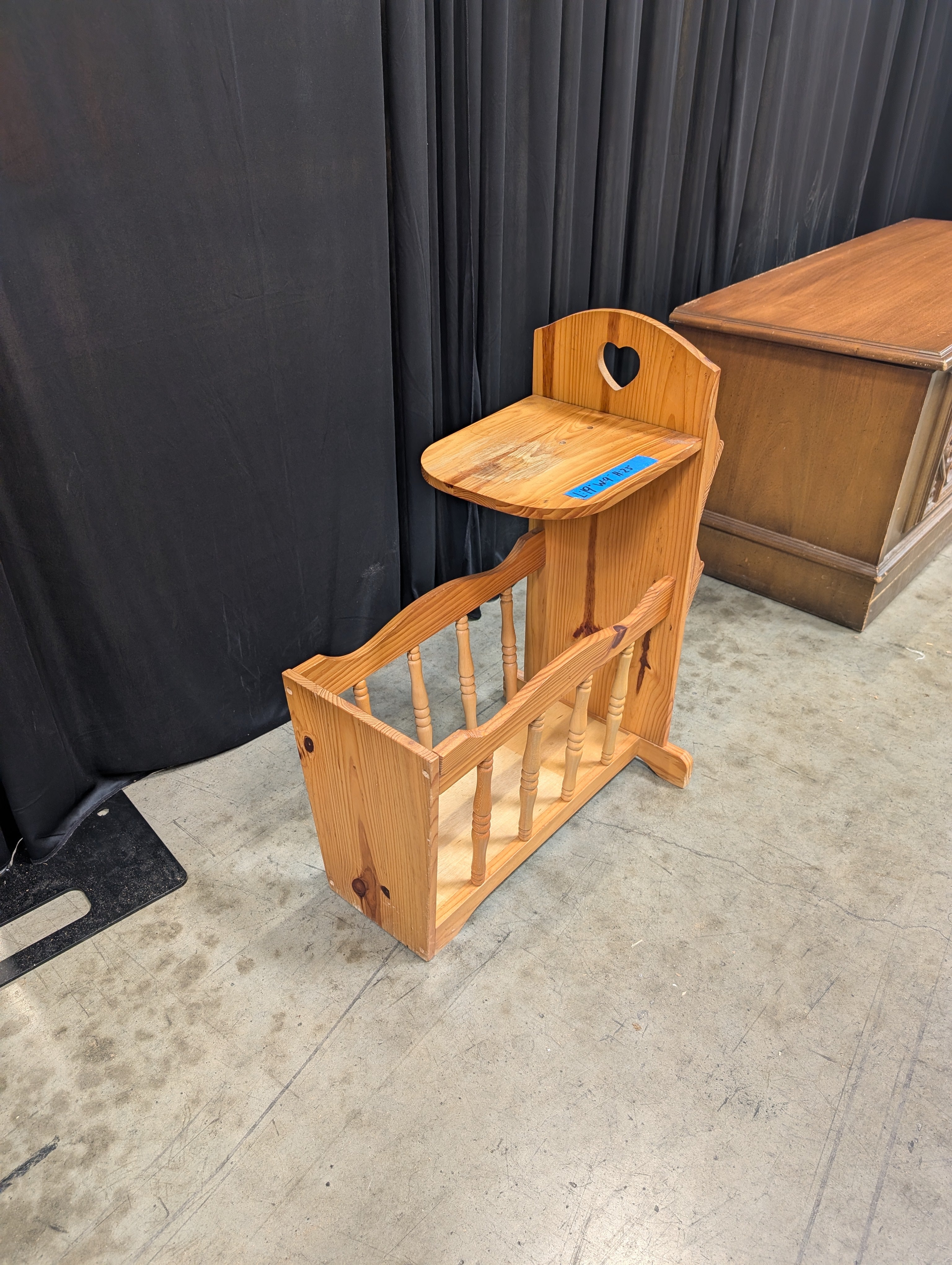 Vintage Pine Magazine Rack with Attached Shelf