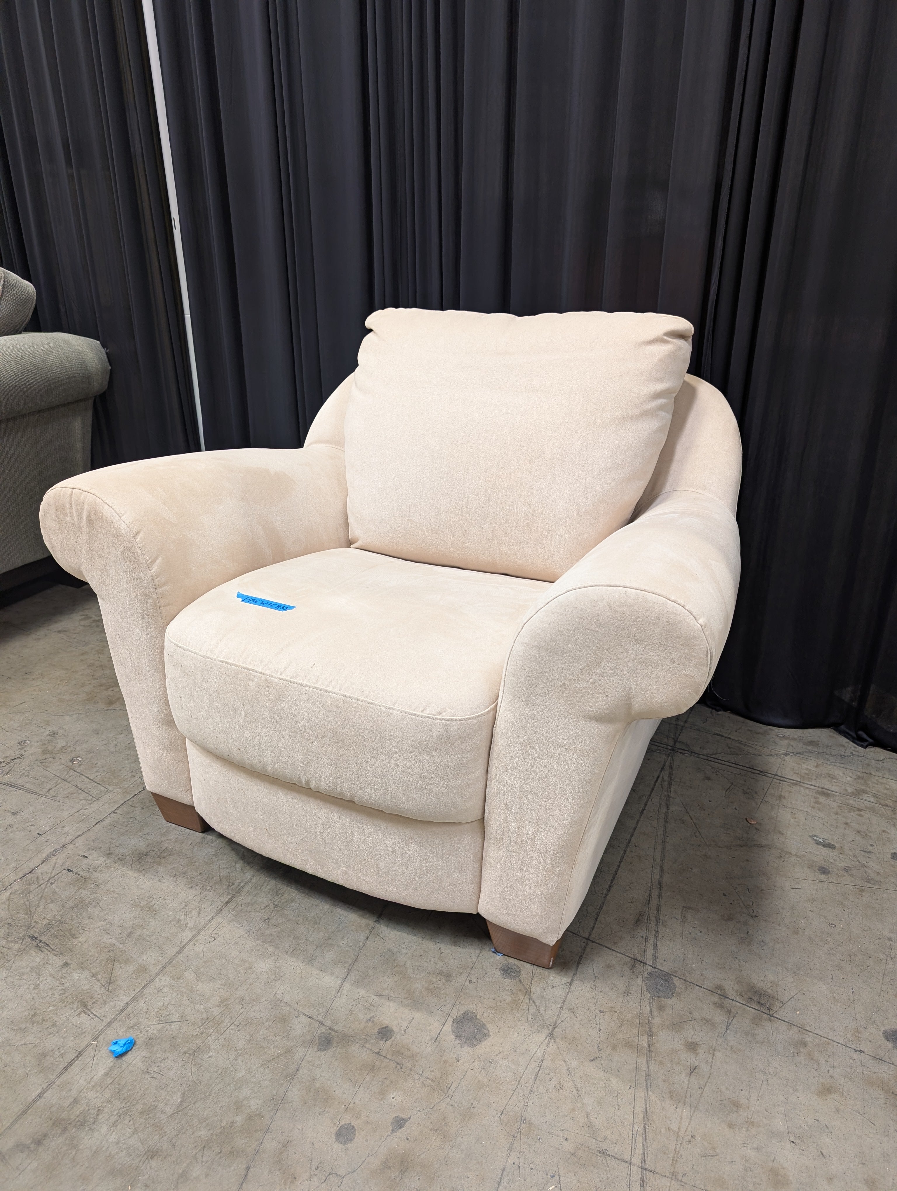 Plush Cream Fabric Armchair with Rolled Arms
