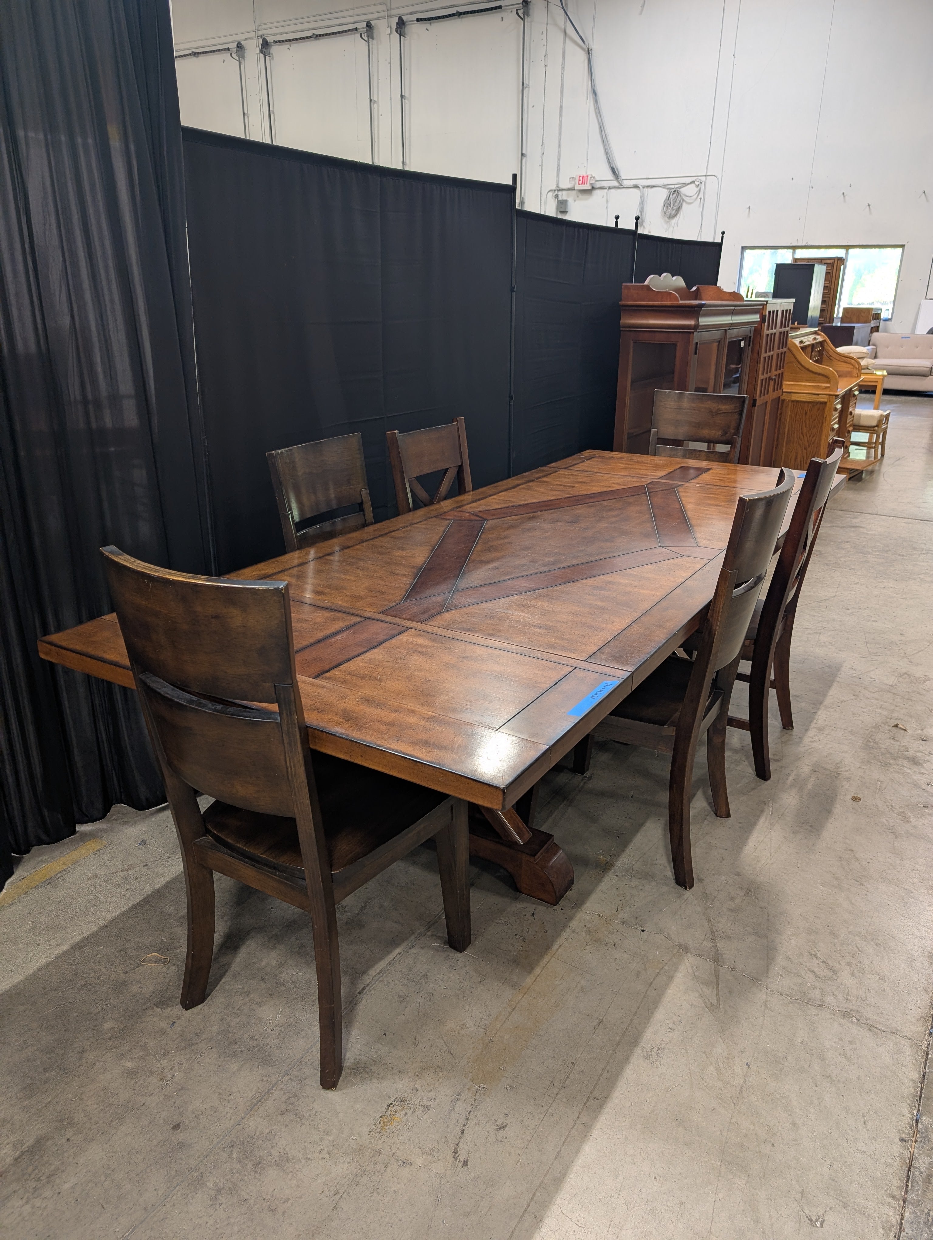 Rectangular Brown Wood Dining Table with Inlay Top