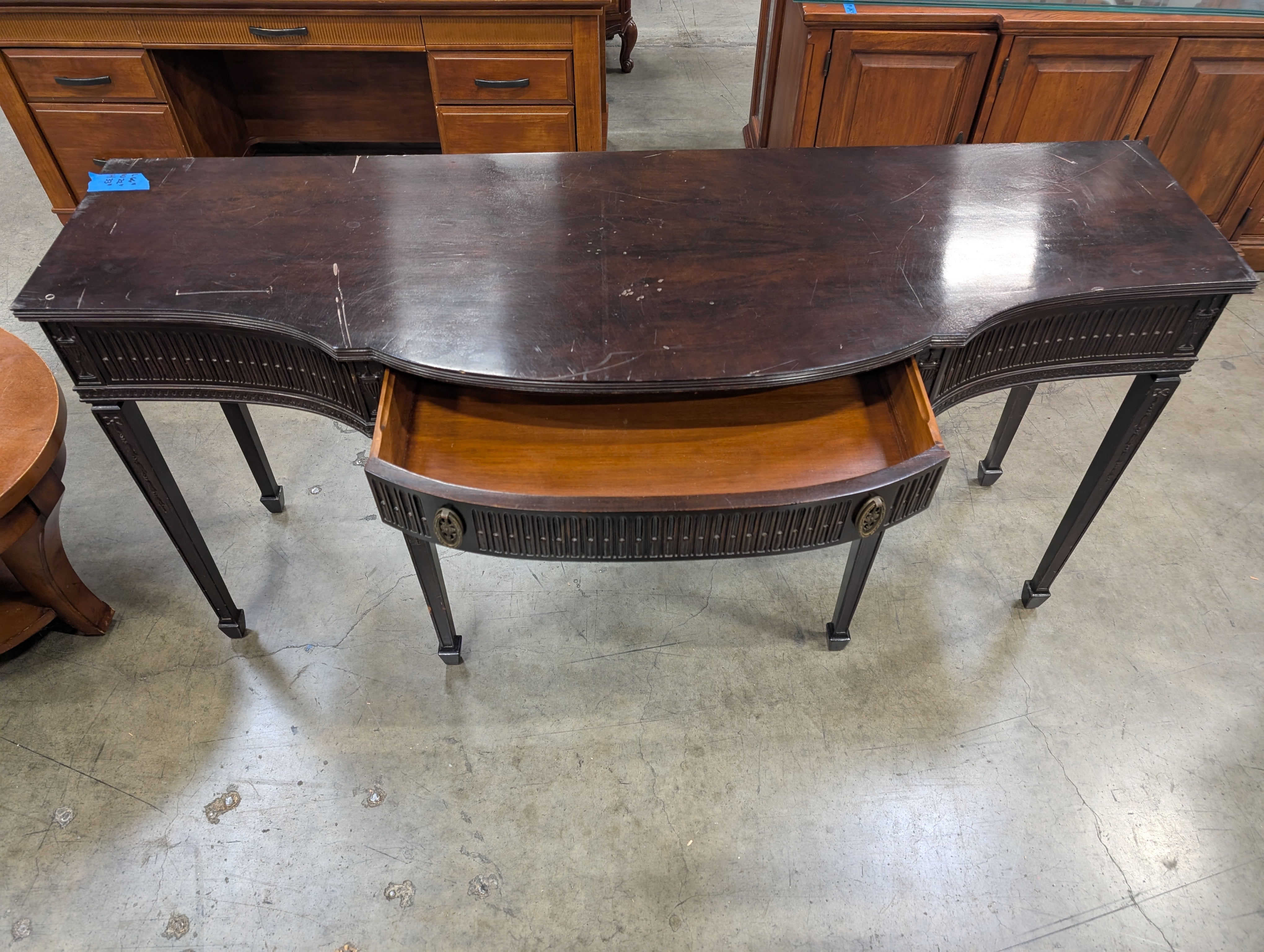 Curved Front Dark Wood Console Table