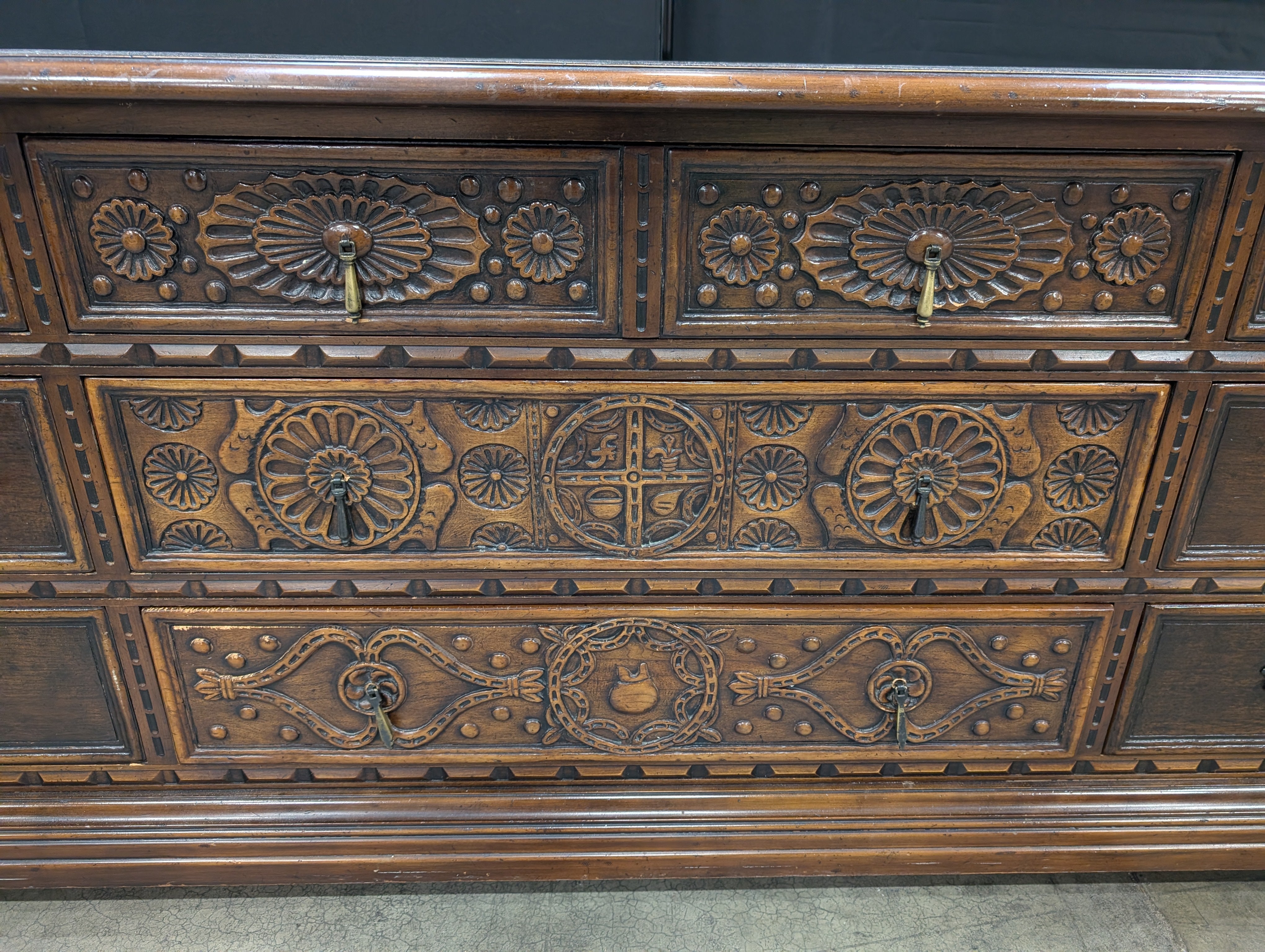 John Widdicomb Carved Dark Wood Dresser