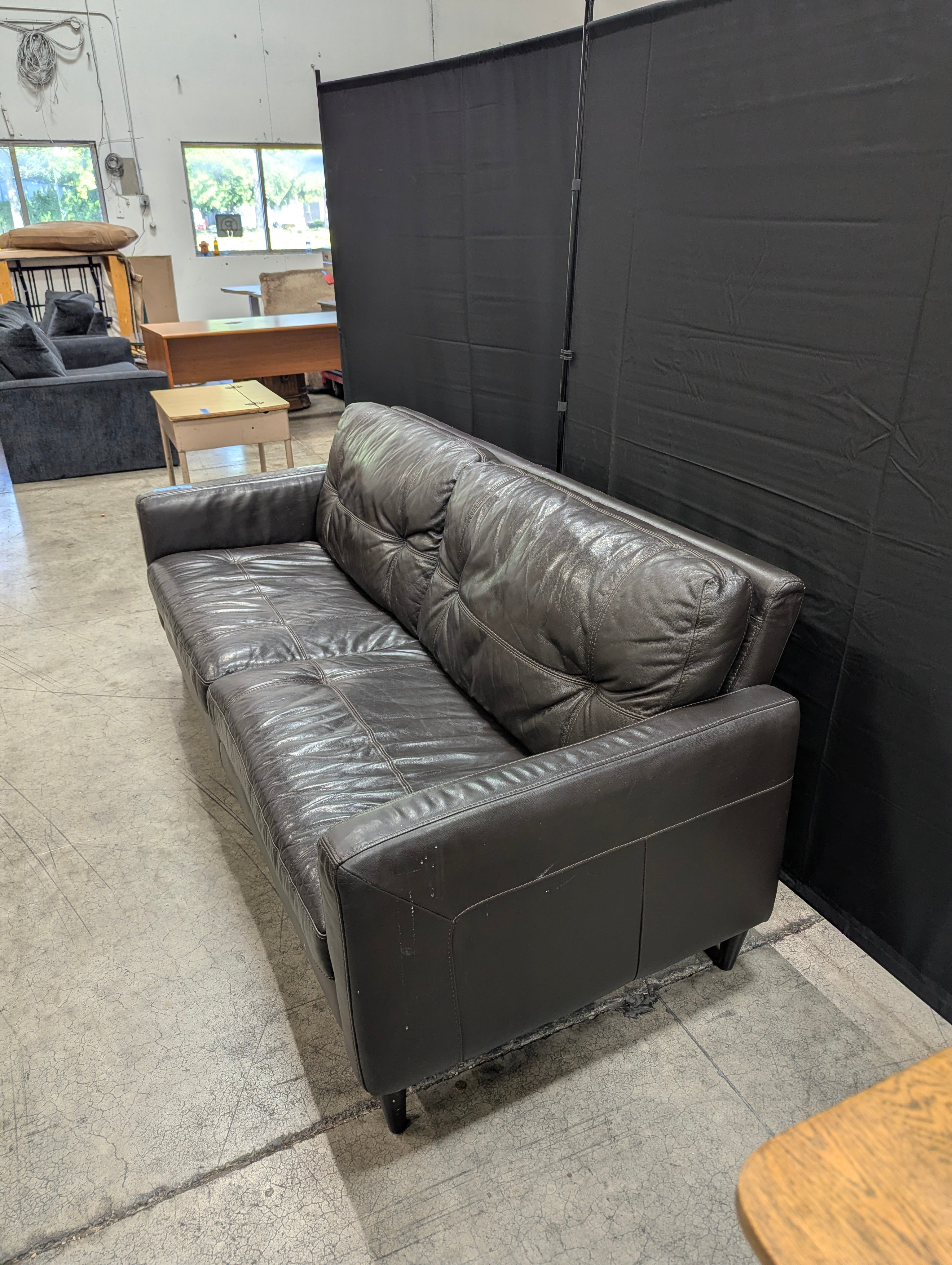 Contemporary Dark Brown Leather Two-Seater Sofa