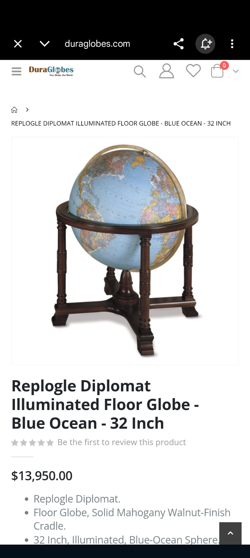 Impressive Replogle 32 Inch Floor Standing Library Globe (Retail -$13,950)